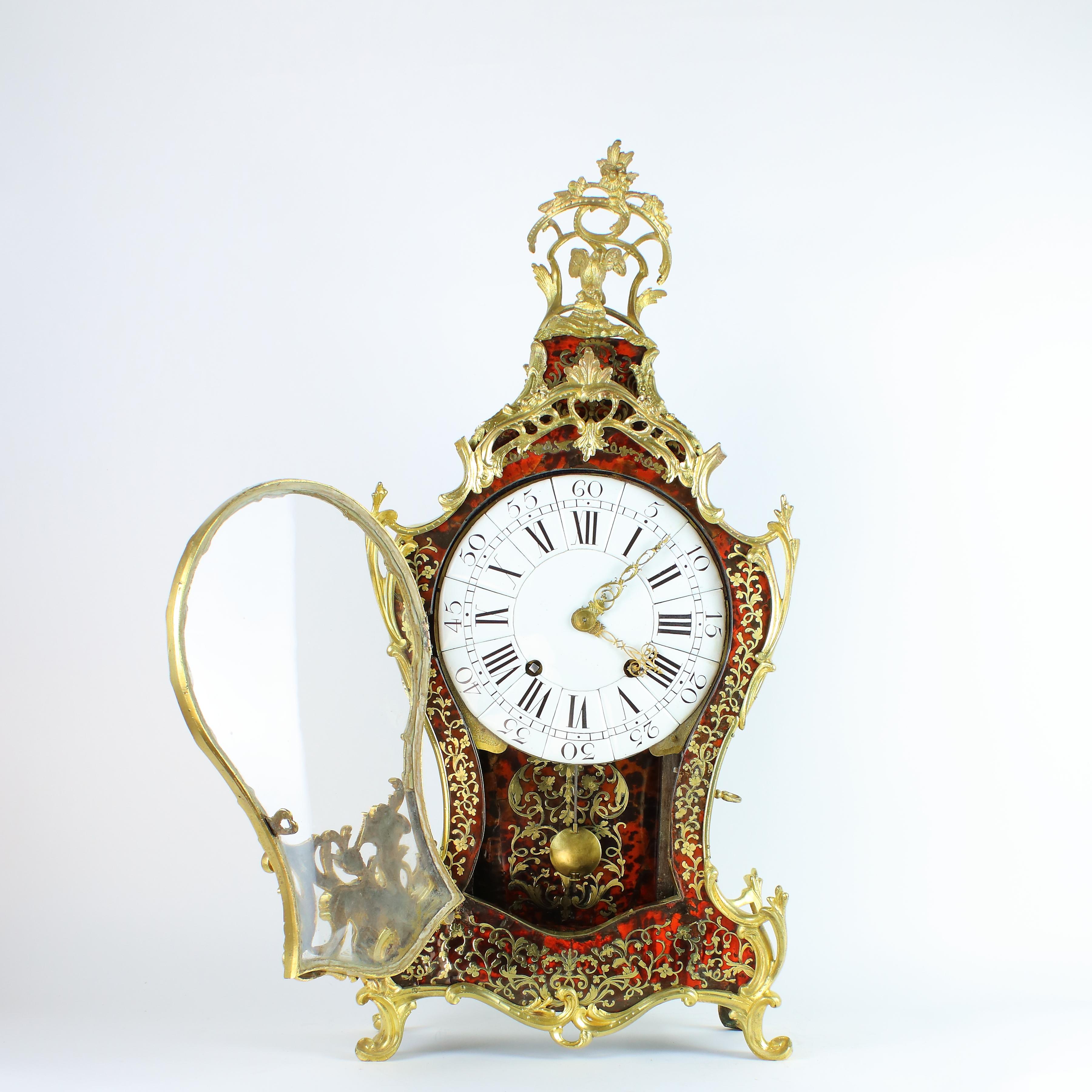 Early 18th century French Boulle gilt bronze wall console cartel clock, signed 