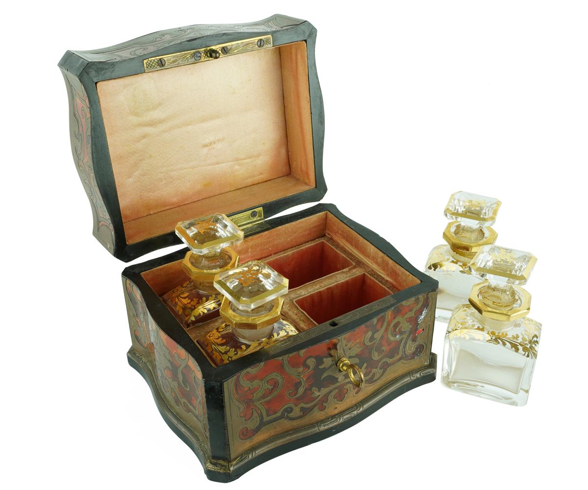 Napoleon III 18th Century French Boulle Vanity Box with Four Perfume Bottles For Sale