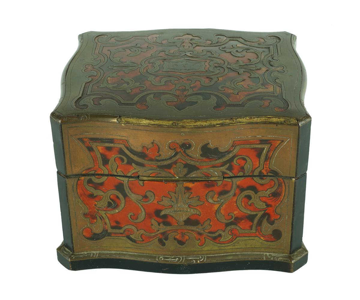 18th Century and Earlier 18th Century French Boulle Vanity Box with Four Perfume Bottles For Sale