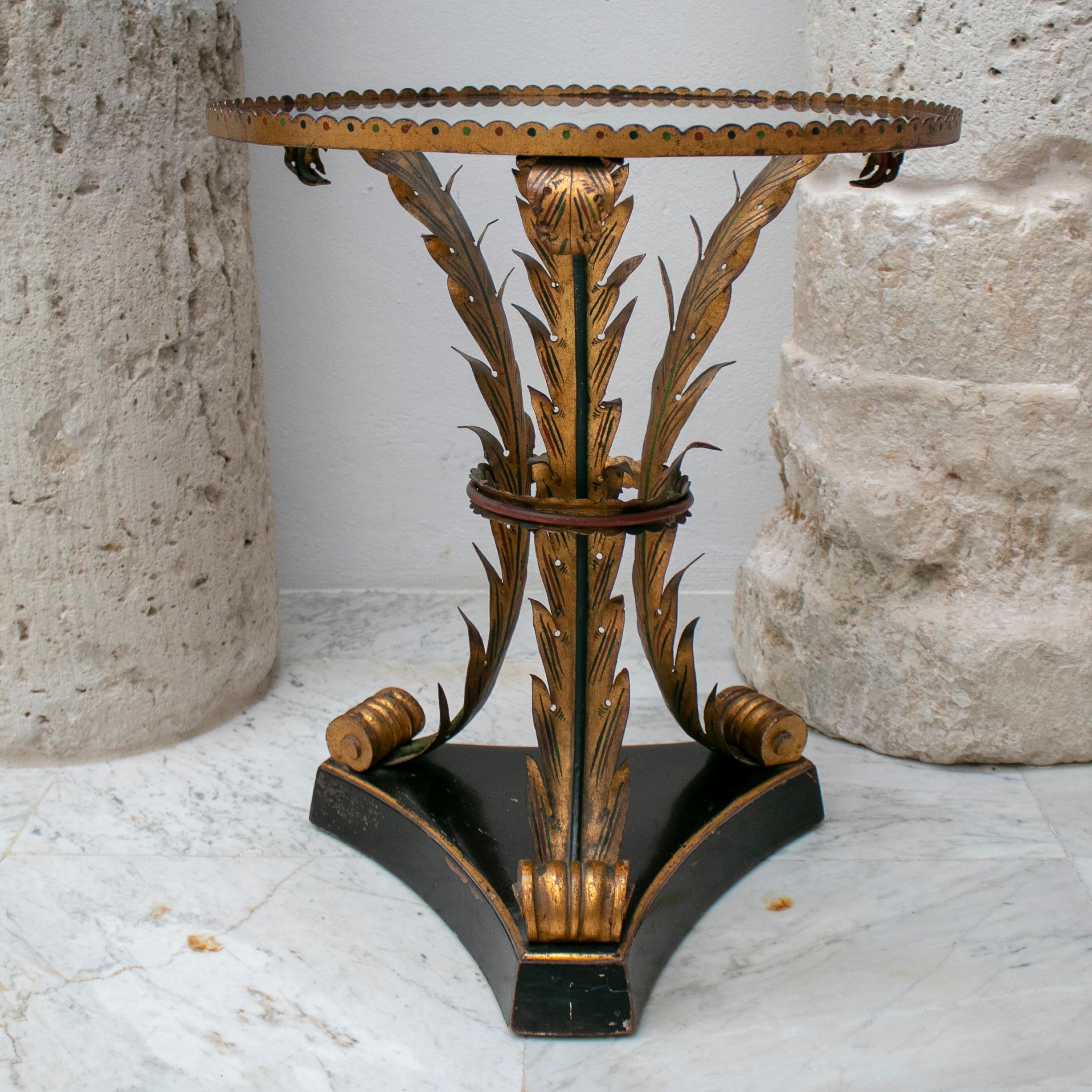 18th century French bronze and painted glass top table with oriental influence.