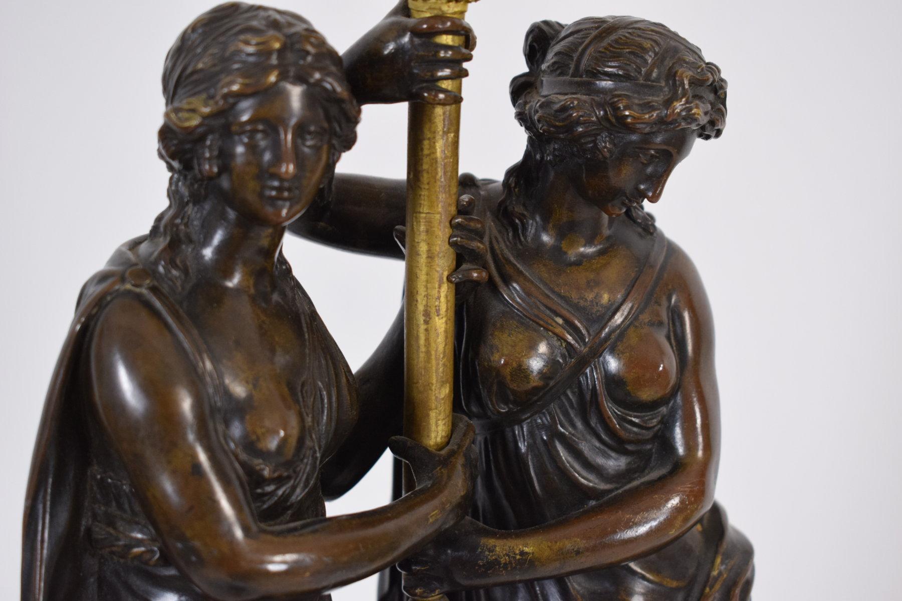 18th Century, French Bronze Three-Light Candelabra with Female Figures For Sale 9