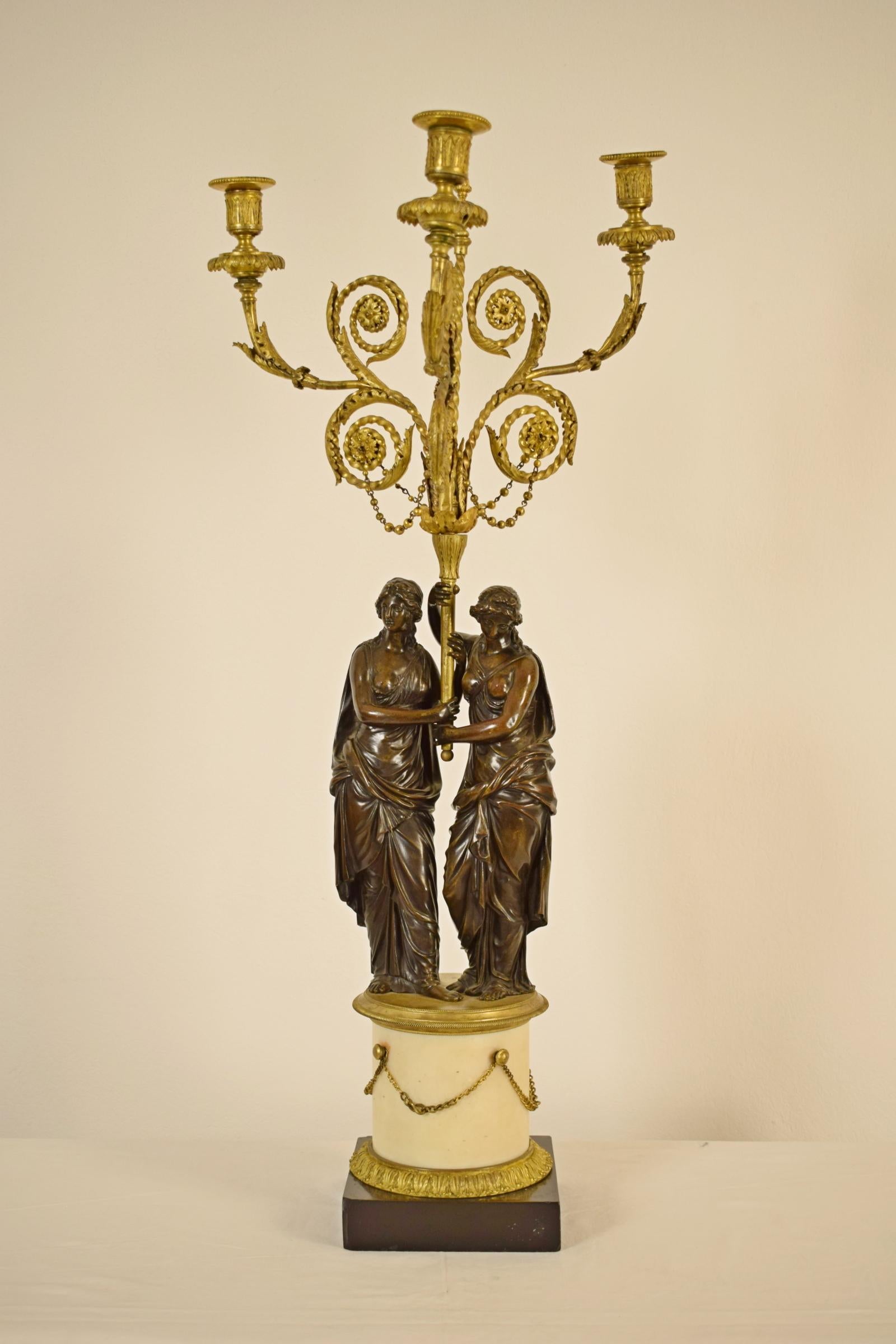 18th Century, French Bronze Three-Light Candelabra with Female Figures For Sale 10