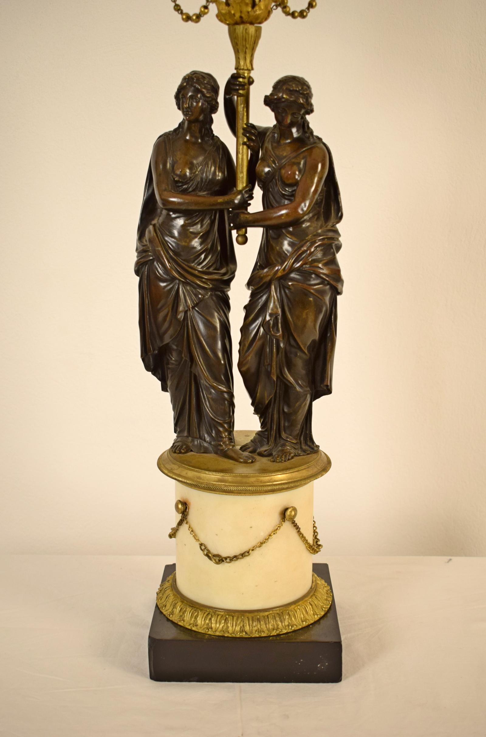 18th Century, French Bronze Three-Light Candelabra with Female Figures For Sale 11