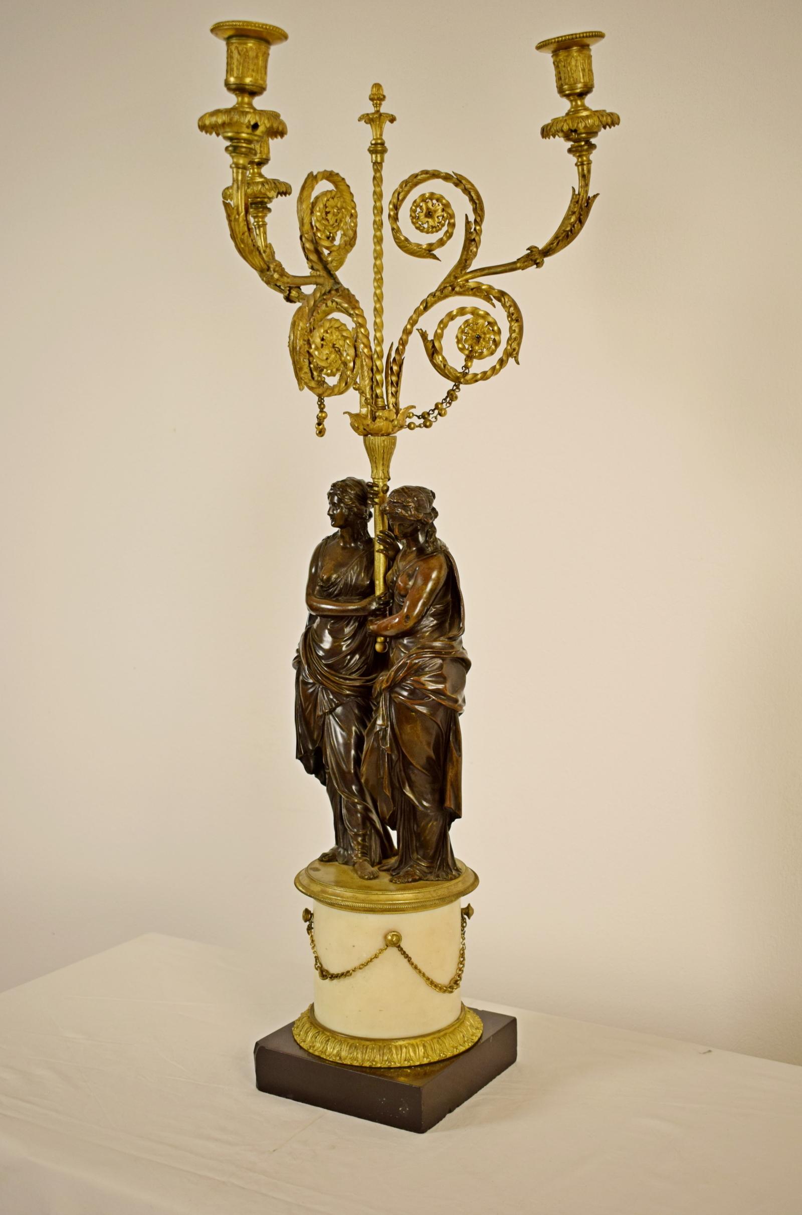 18th Century, French Bronze Three-Light Candelabra with Female Figures For Sale 12
