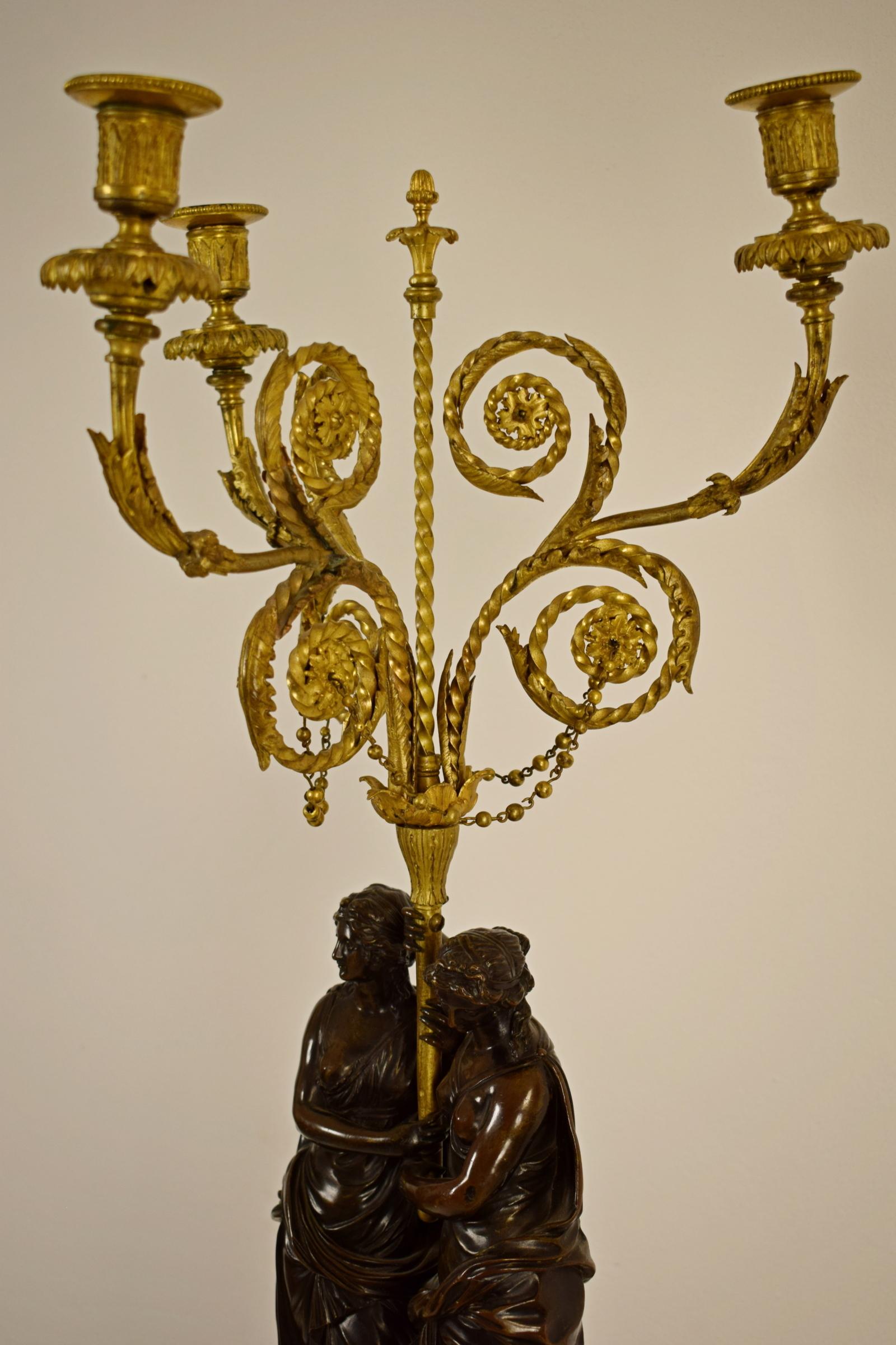 18th Century, French Bronze Three-Light Candelabra with Female Figures For Sale 14