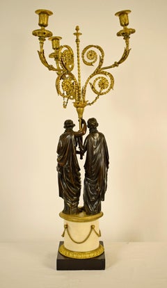18th Century, French Bronze Three-Light Candelabra with Female Figures