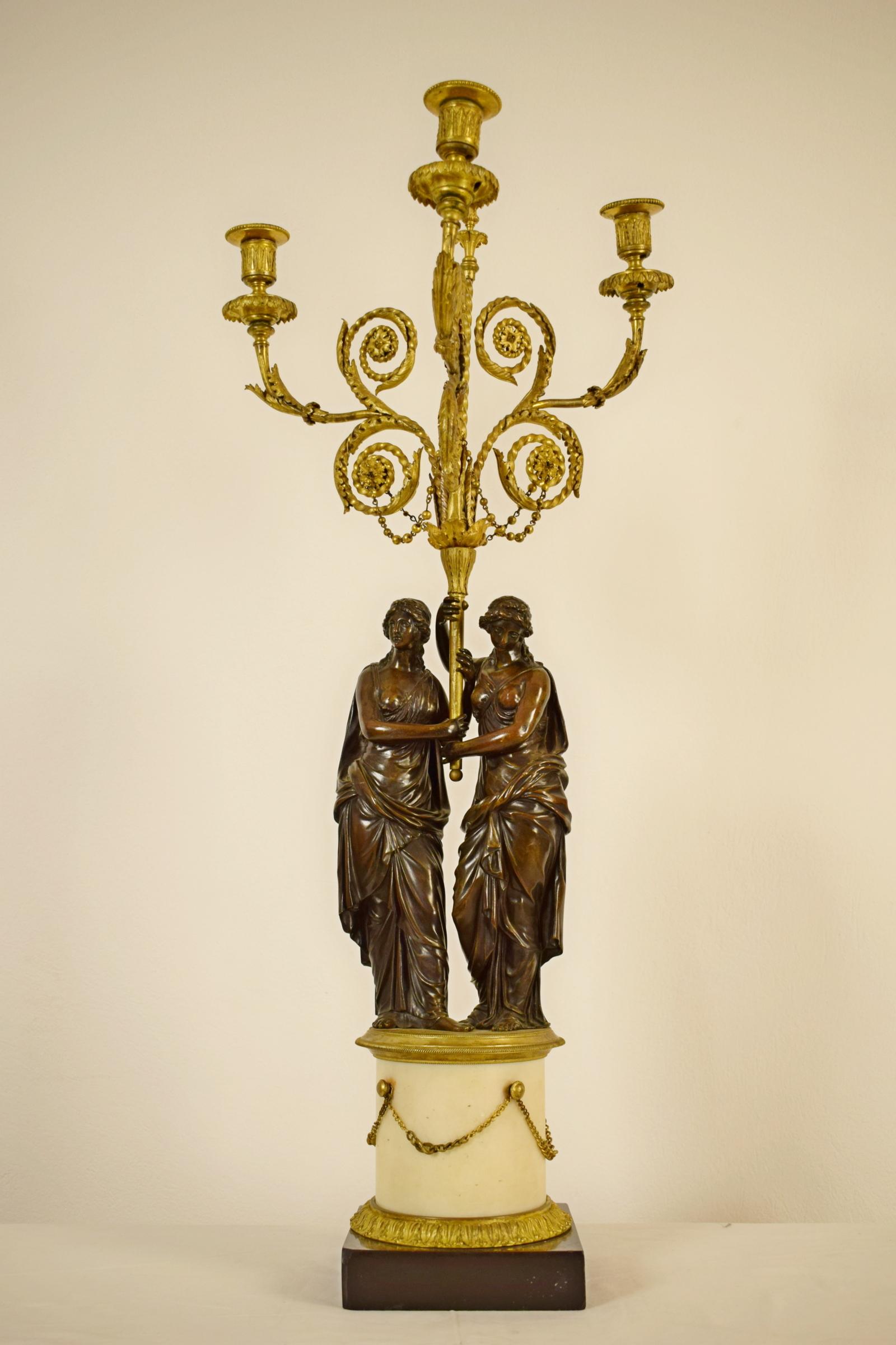18th Century, French Bronze Three-Light Candelabra with Female Figures For Sale 15