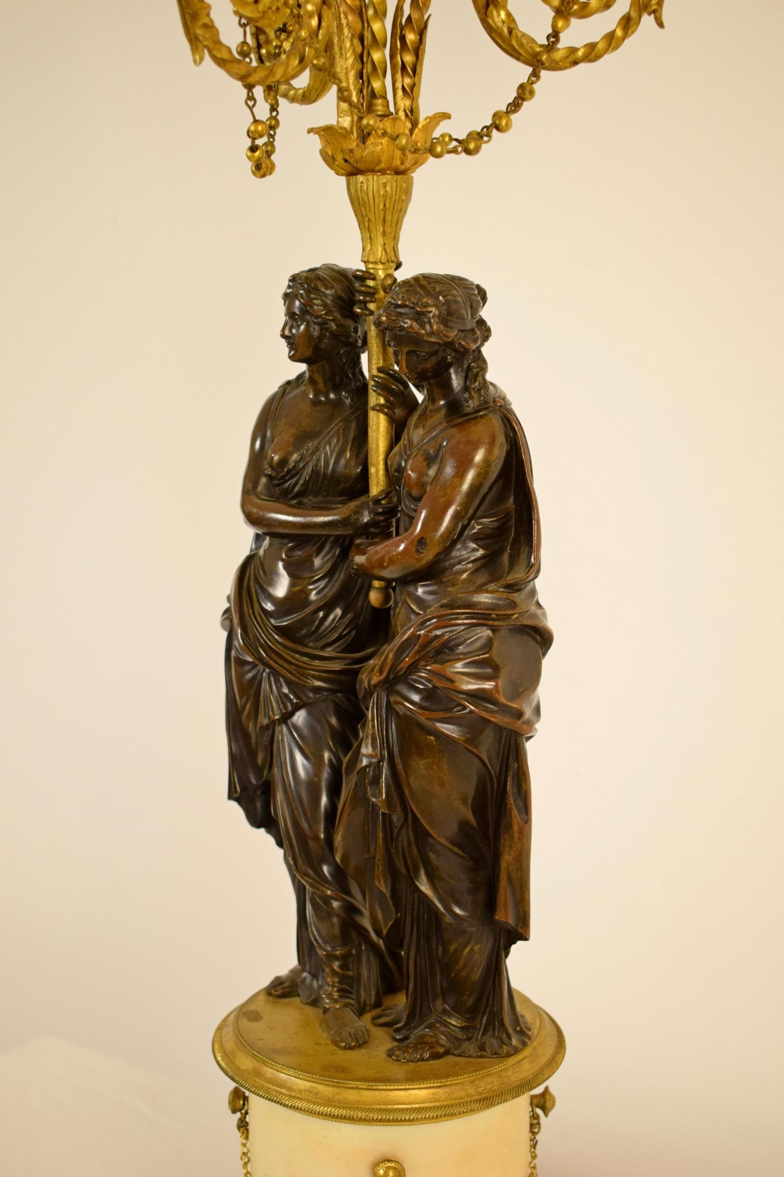 18th Century, French Bronze Three-Light Candelabra with Female Figures For Sale 2