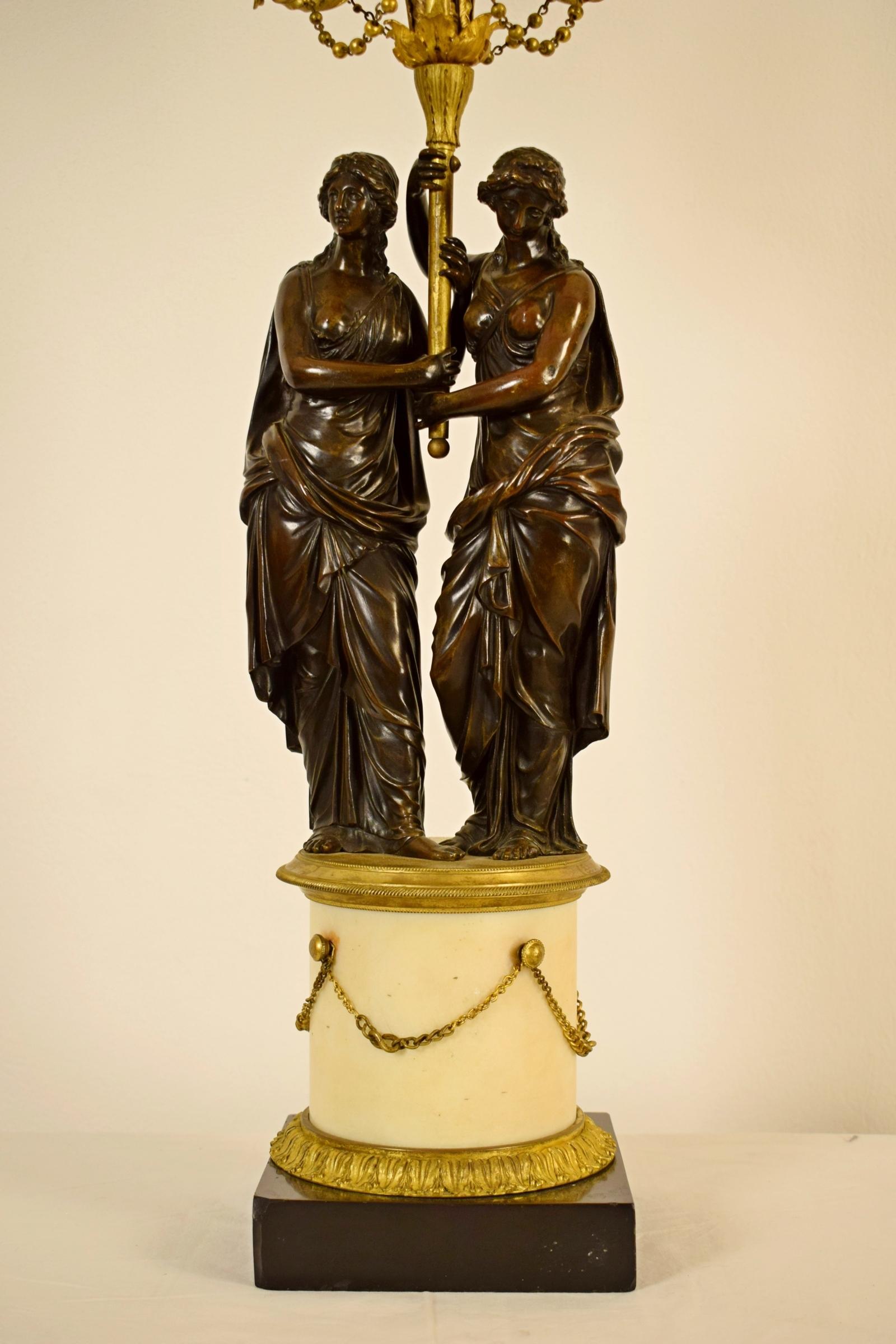 18th Century, French Bronze Three-Light Candelabra with Female Figures For Sale 4
