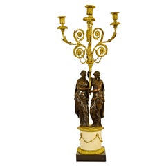 Antique 18th Century, French Bronze Three-Light Candelabra with Female Figures