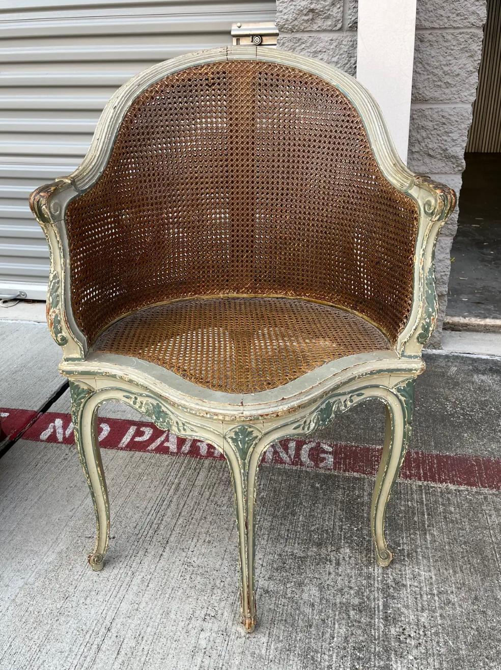 Wood 18th Century French Caned Corner Chair or Chaise De Bureau For Sale