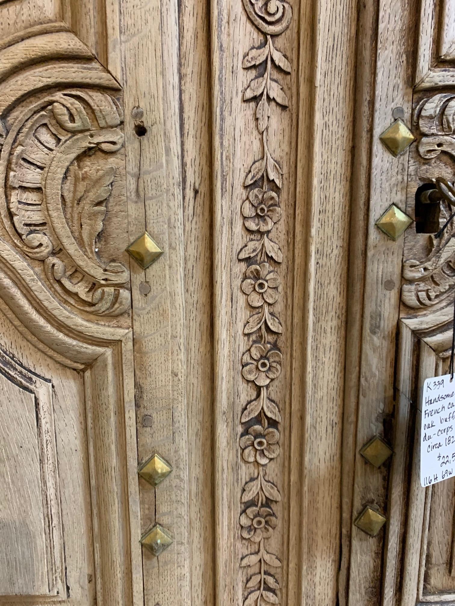 18th Century and Earlier 18th Century French Carved and Bleached Oak Buffet Du Corps