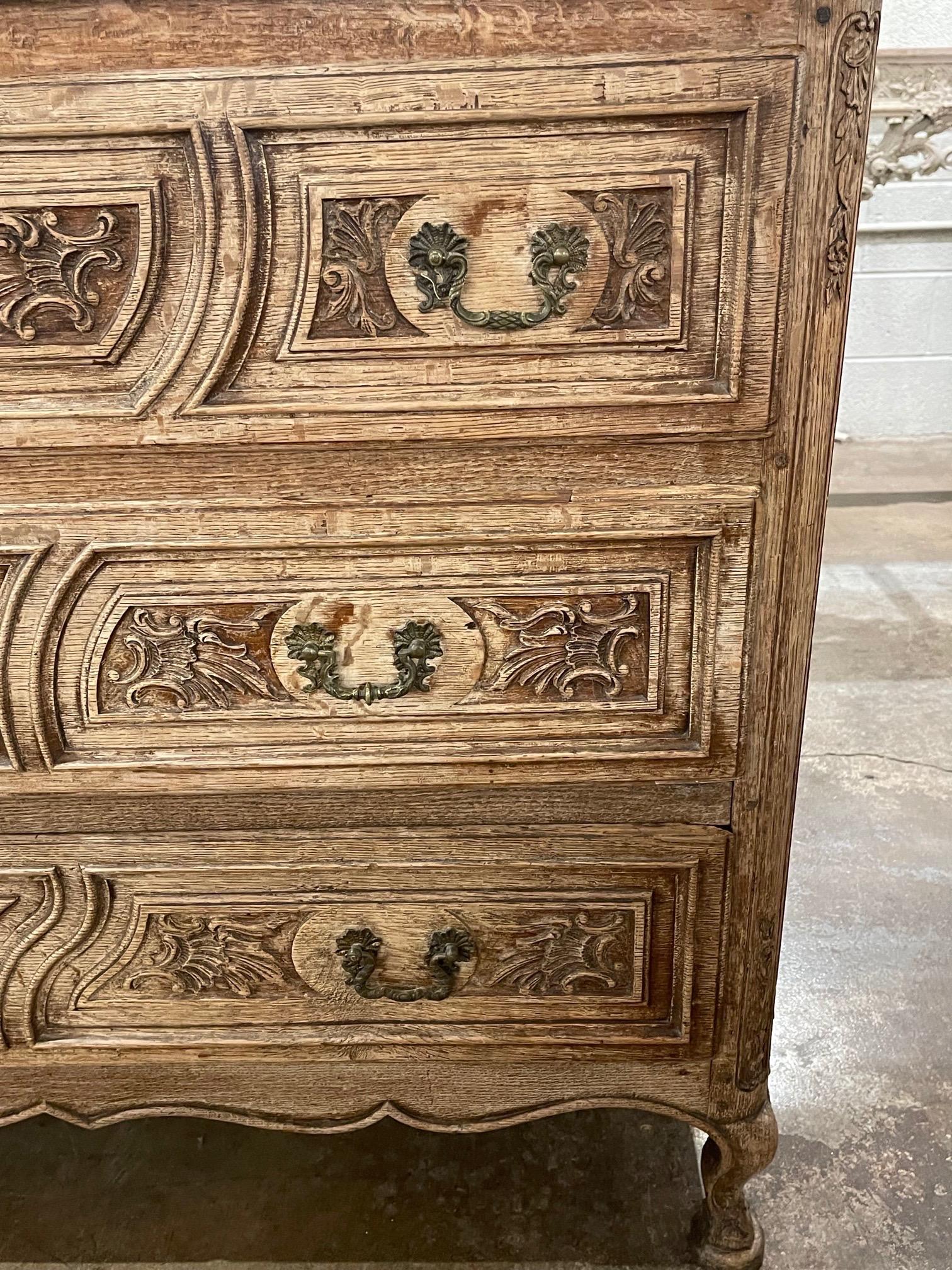 18th Century French Carved and Bleached Oak Commode 1