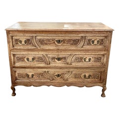 18th Century French Carved and Bleached Oak Commode