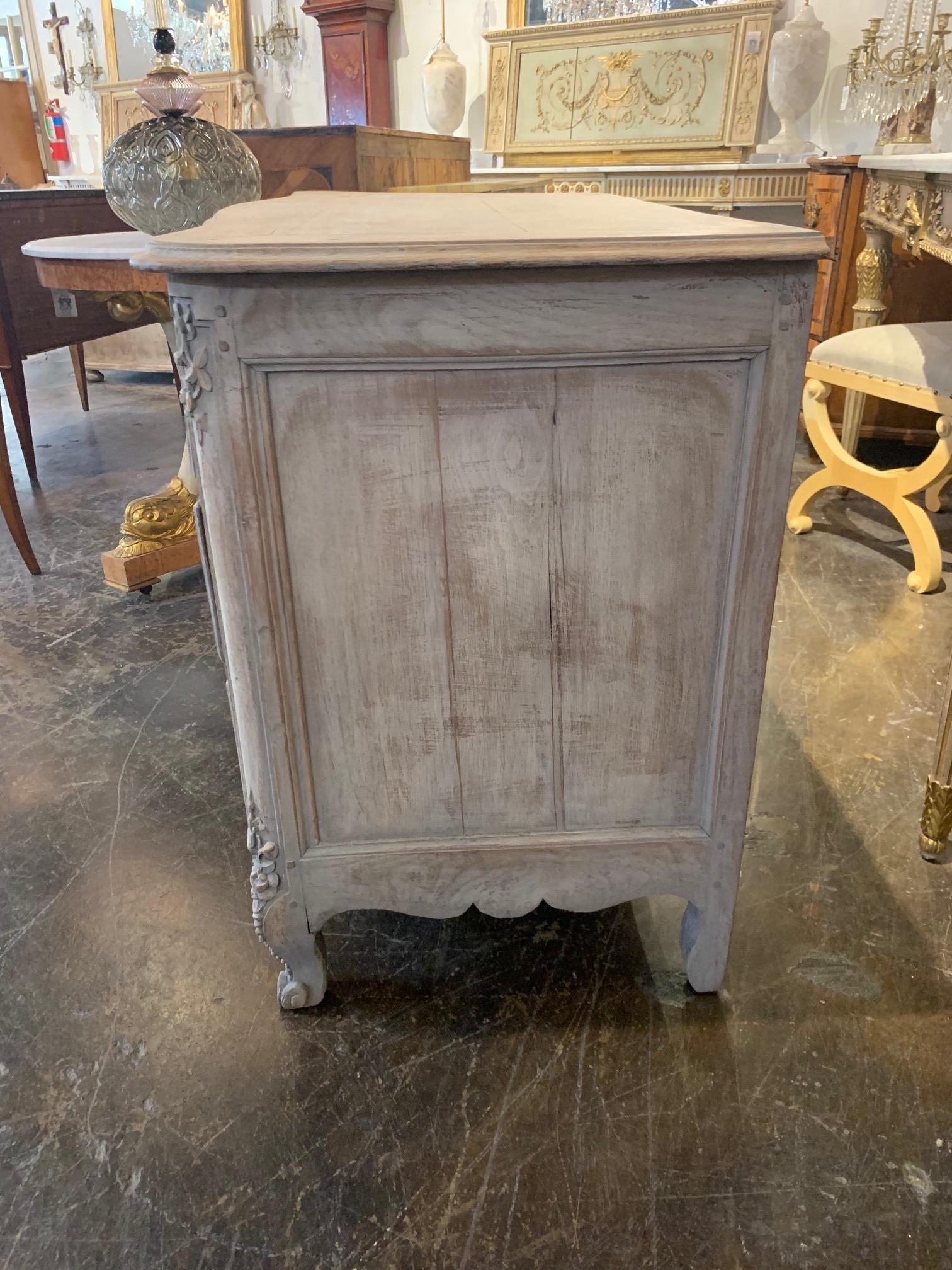 18th Century French Carved and Bleached White Oak Chest 1