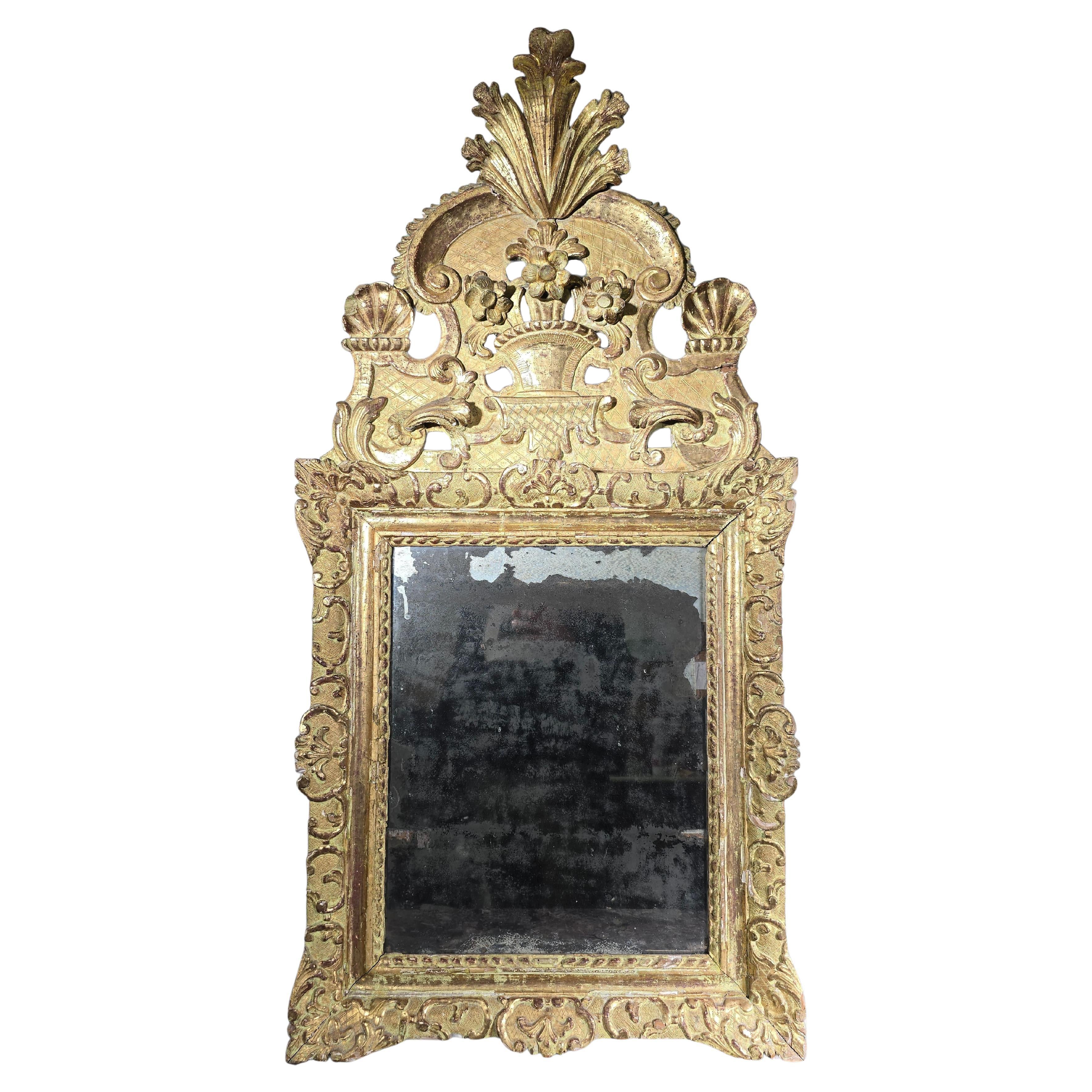 18th Century French Carved and Gilded Wood Mirror