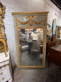 18th Century French Carved and Parcel Gilt Trumeau Mirror