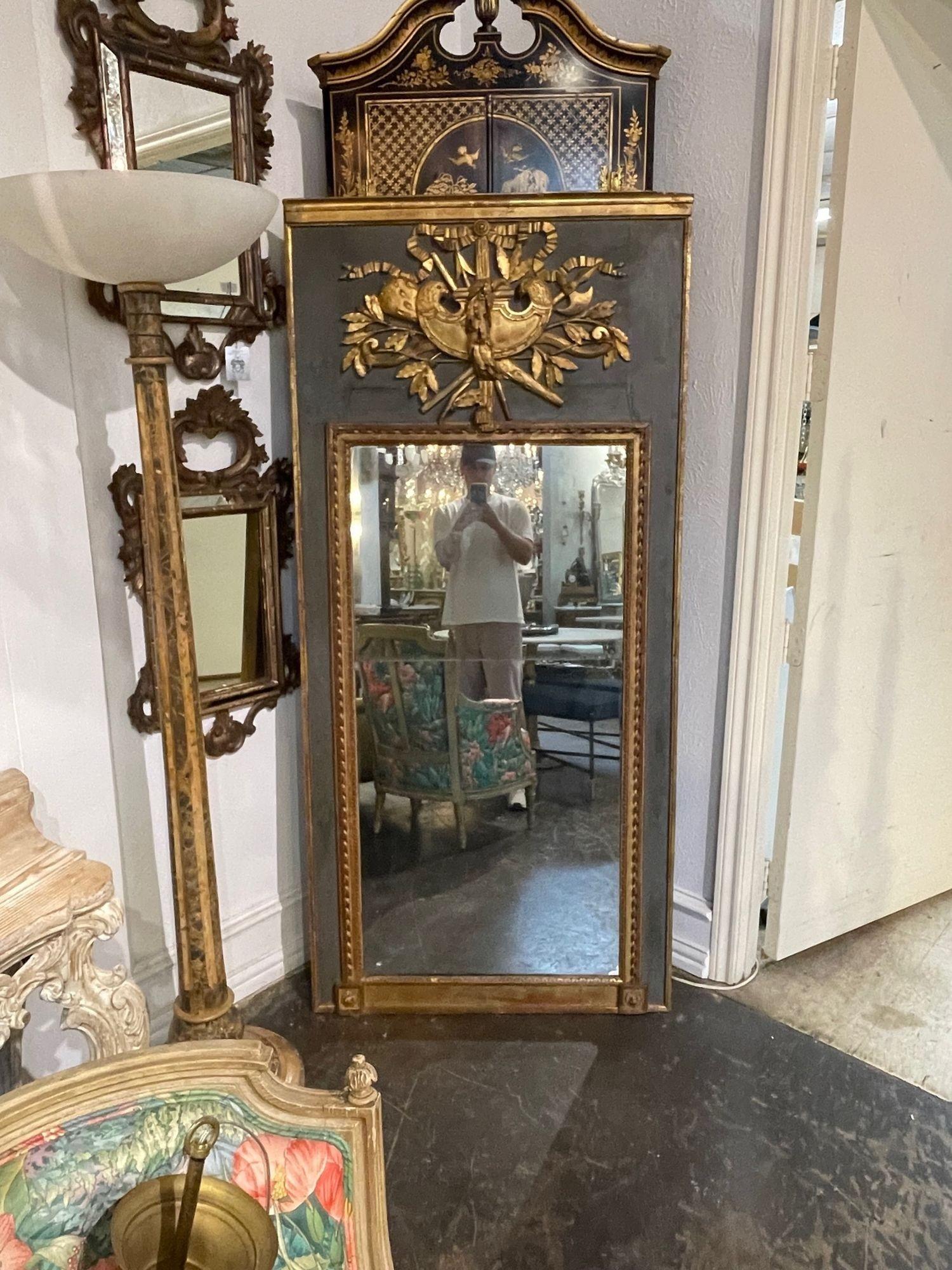 18th Century, French Carved and Parcel Gilt Trumeau Mirror For Sale 5