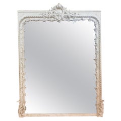 Antique 18th Century French Carved and Whitewashed Mirror