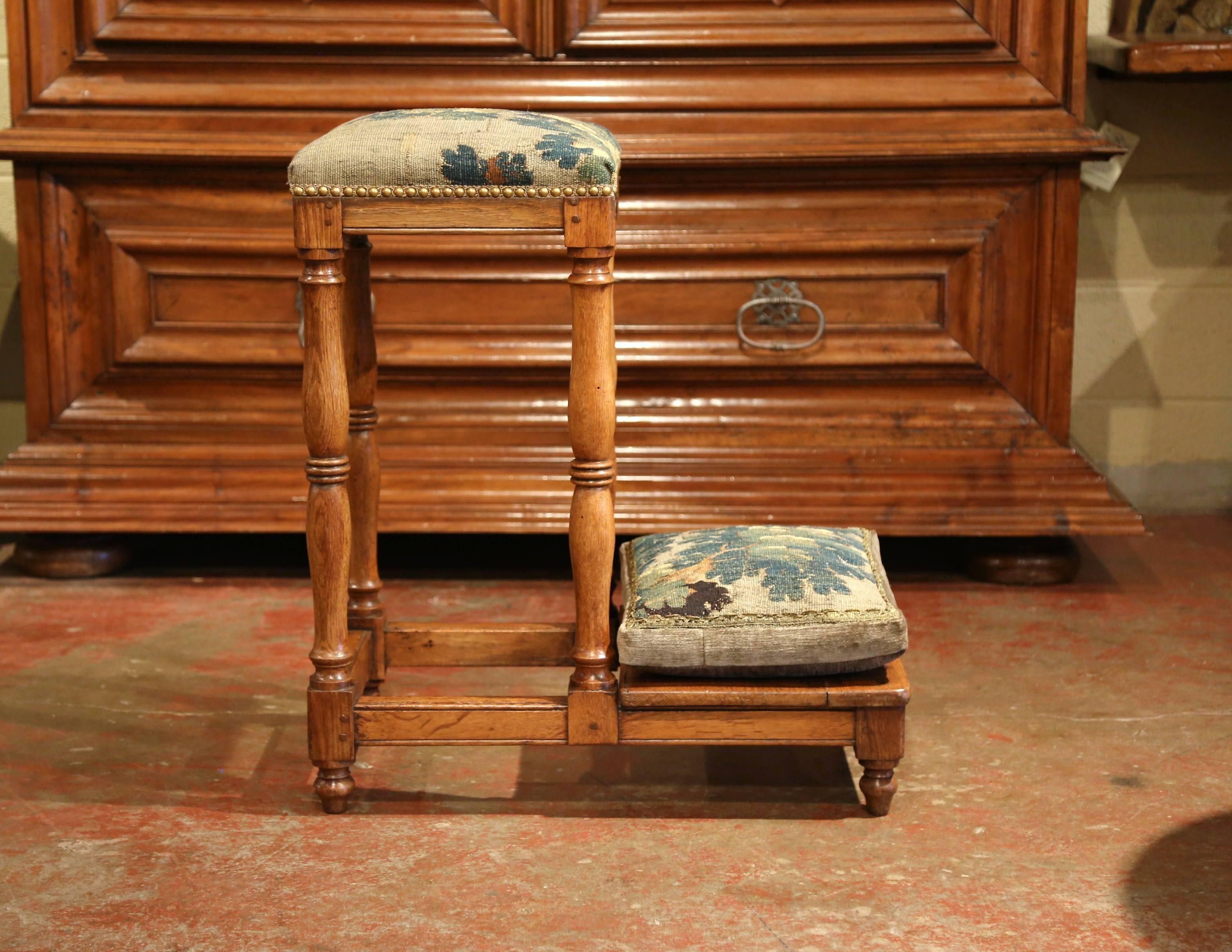 18th Century French Carved Chestnut Prayer Chair with Aubusson Tapestry 1