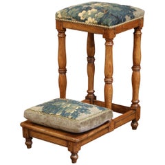 18th Century French Carved Chestnut Prayer Chair with Aubusson Tapestry
