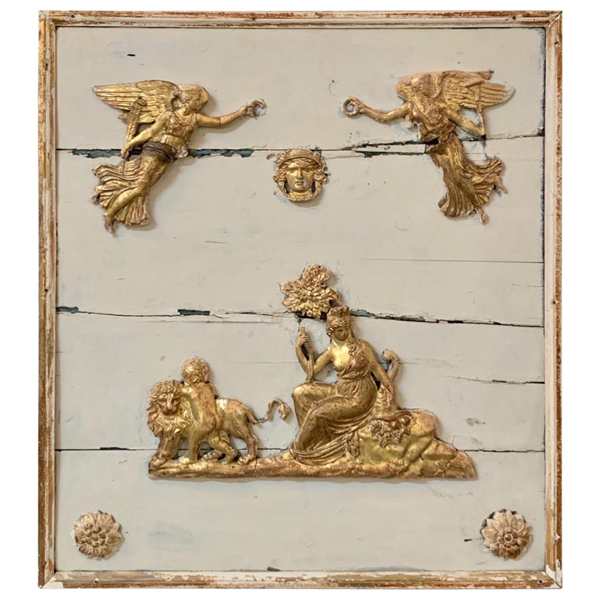 18th Century French Carved Figural Giltwood Panel