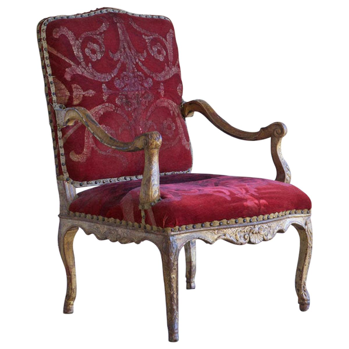 18th Century French Carved Gilded Regence Chair with Original Tapestry Fabric For Sale