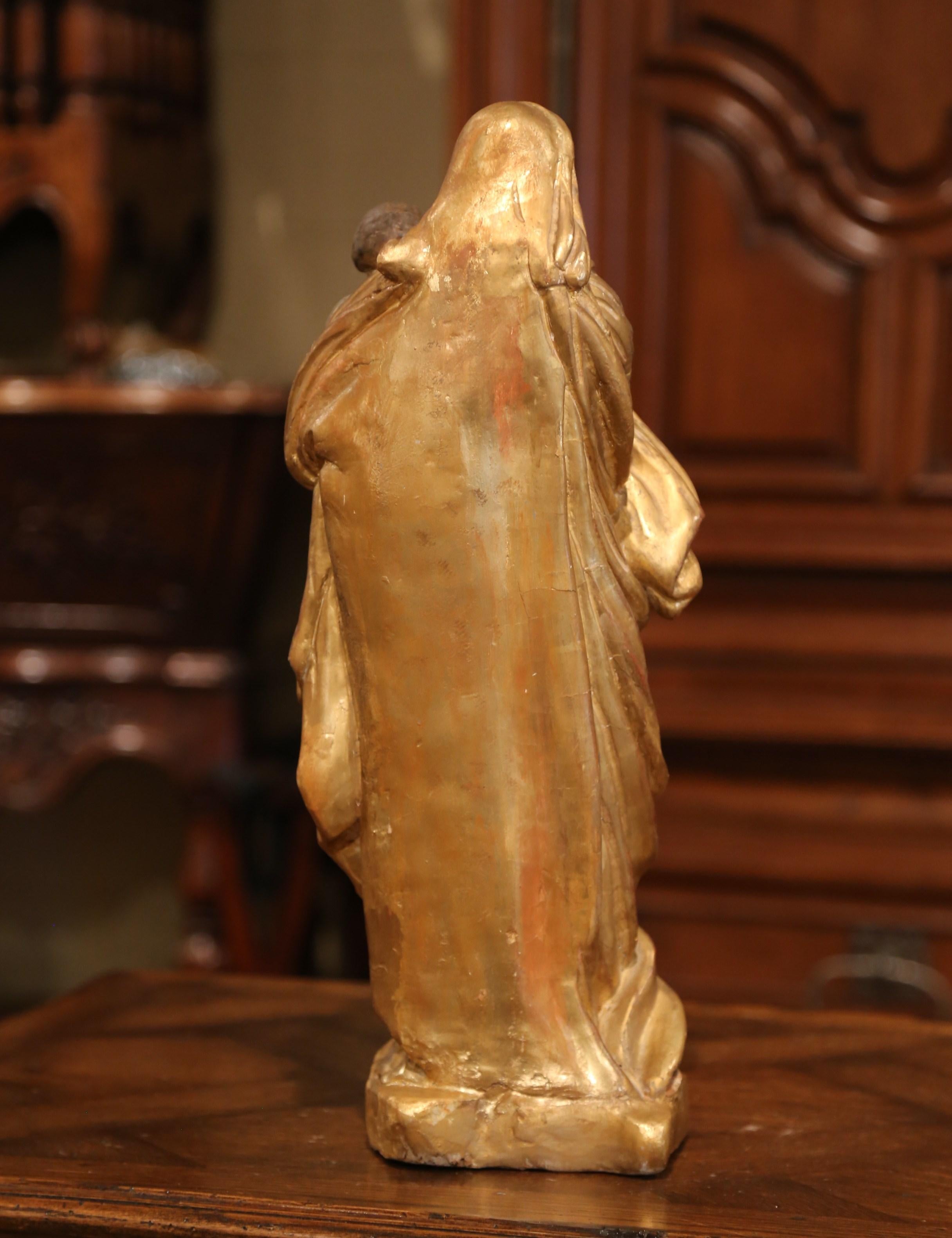 18th Century, French Carved Giltwood and Polychrome Statue of Mother and Child 6
