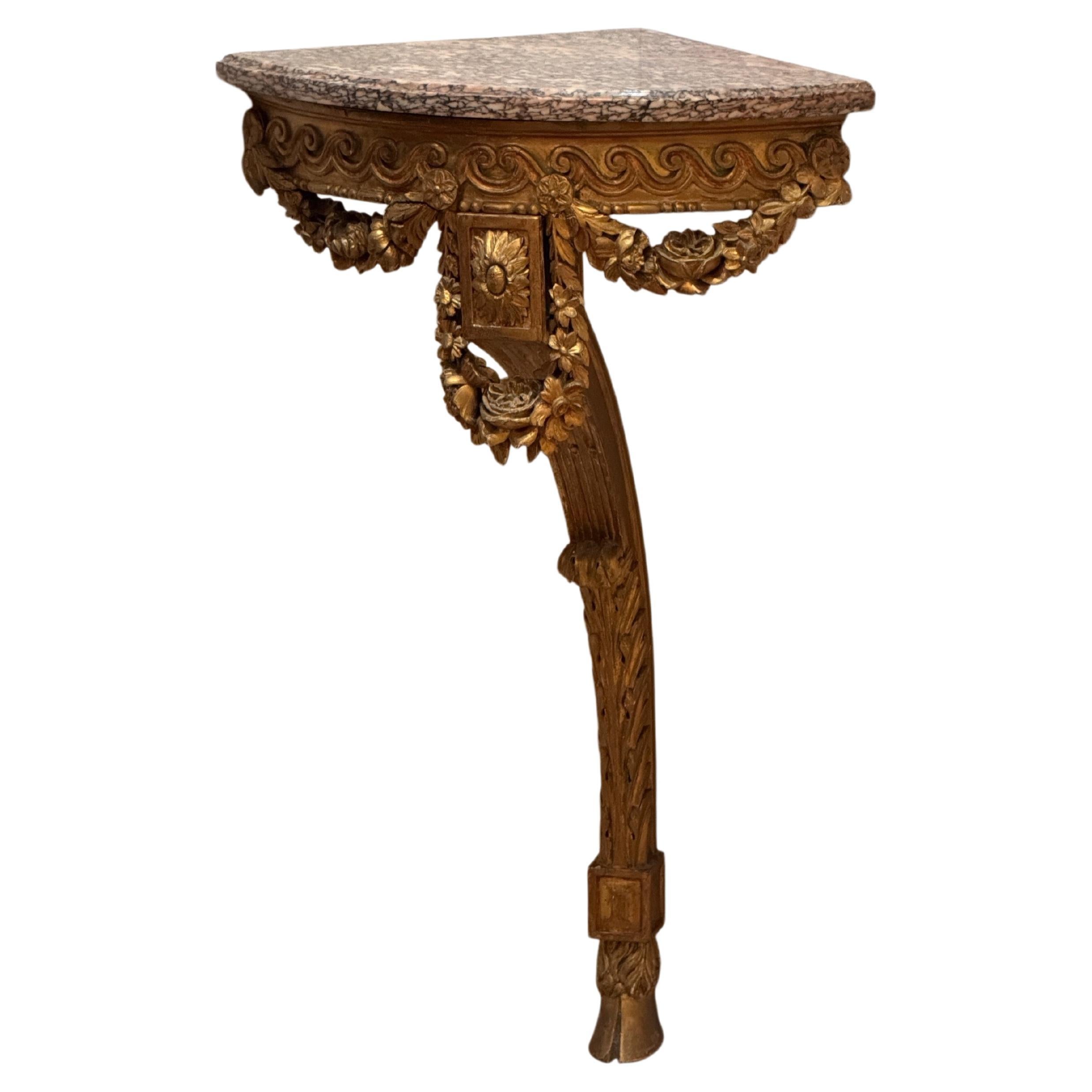 18th Century French Carved Giltwood Console Table with Marble Top