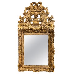 Antique 18th Century French Carved Giltwood Mirror with Rich Decoration