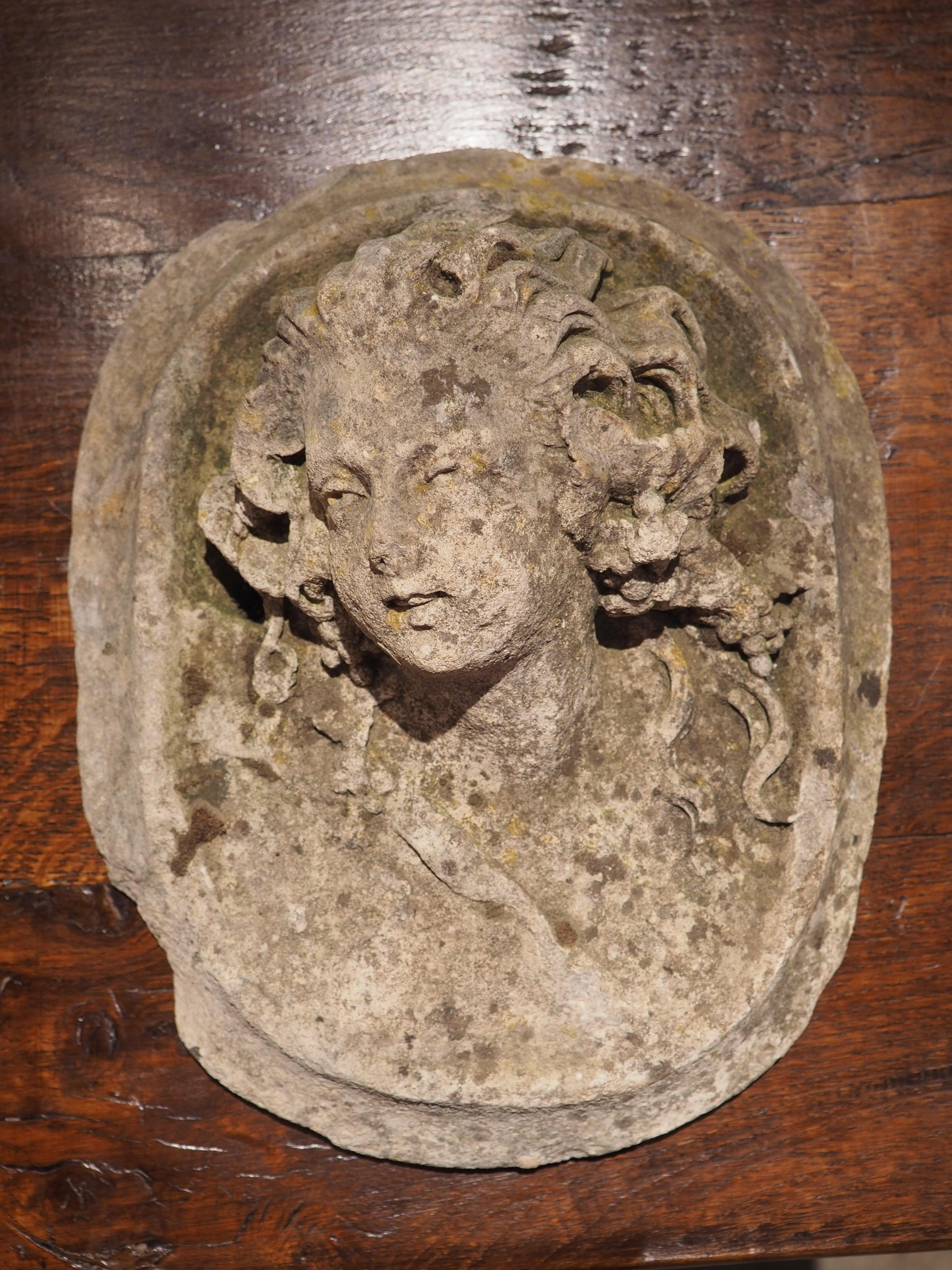 18th Century French Carved Limestone Medallion Bust of Woman 10