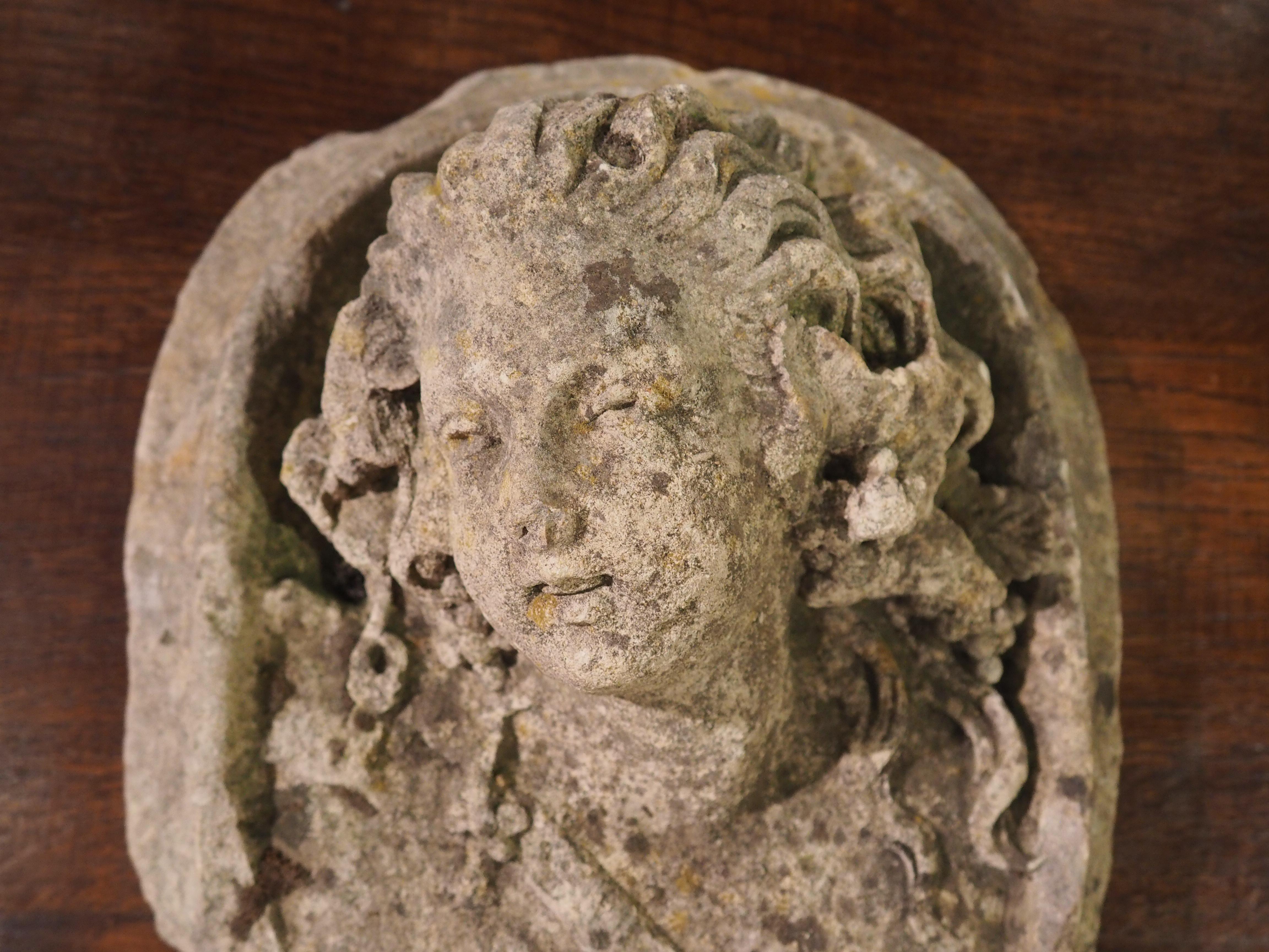 Hand-Carved 18th Century French Carved Limestone Medallion Bust of Woman