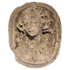 18th Century French Carved Limestone Medallion Bust of Woman
