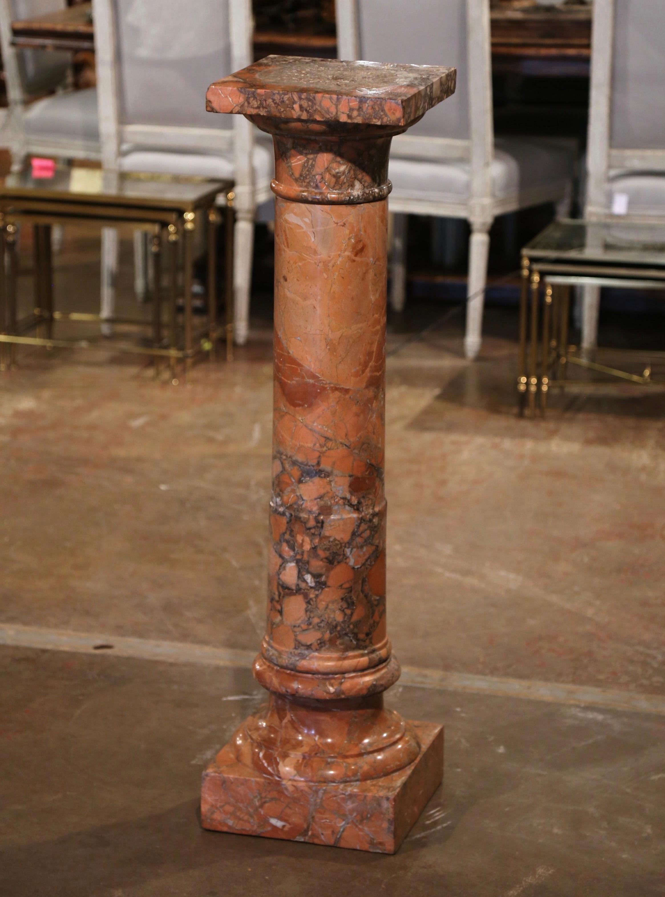18th Century French Carved Marble Column Pedestal Table with Swivel Top In Excellent Condition In Dallas, TX