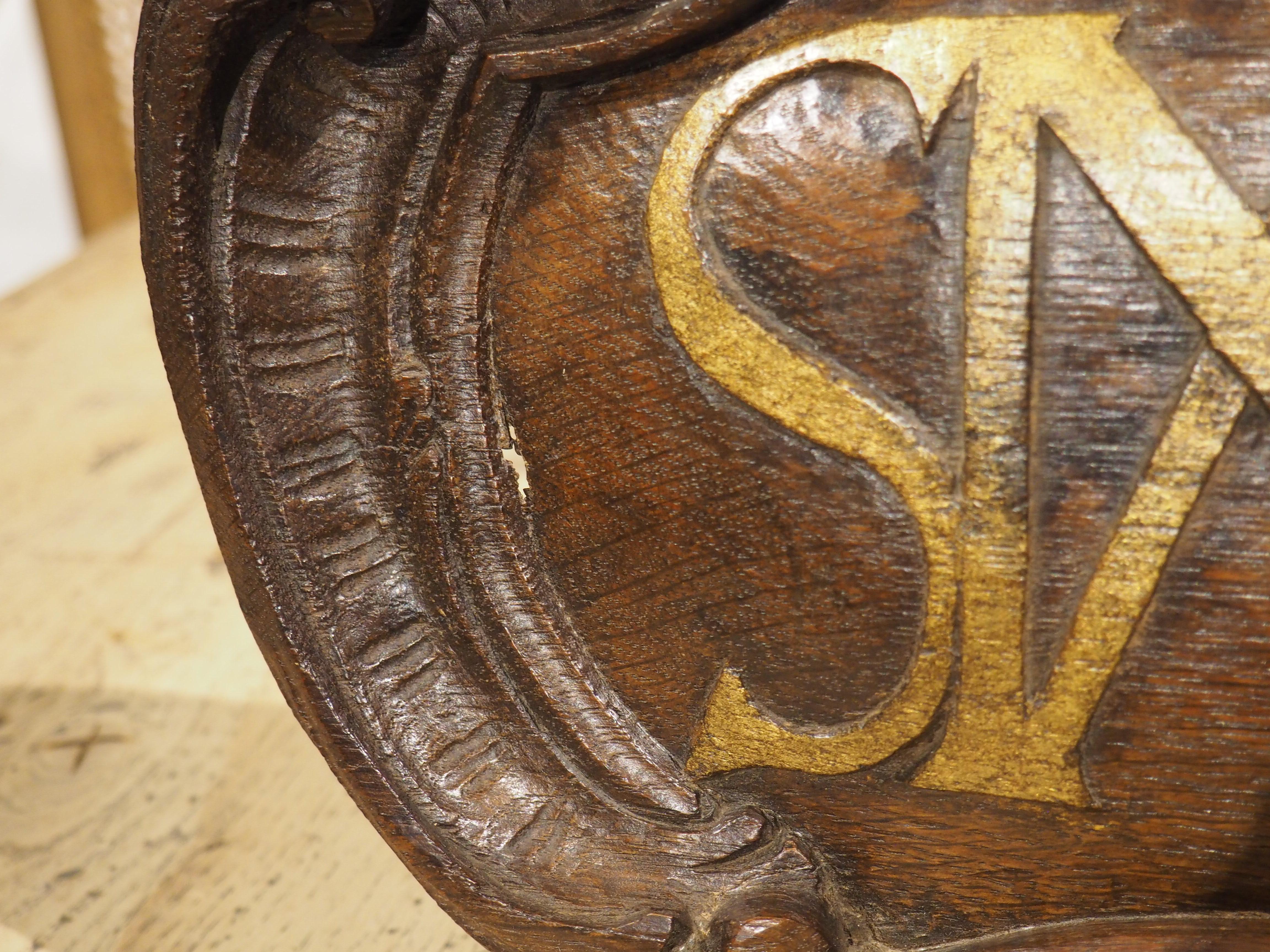 18th Century and Earlier 18th Century French Carved Oak Altar Plaque, AMSR For Sale