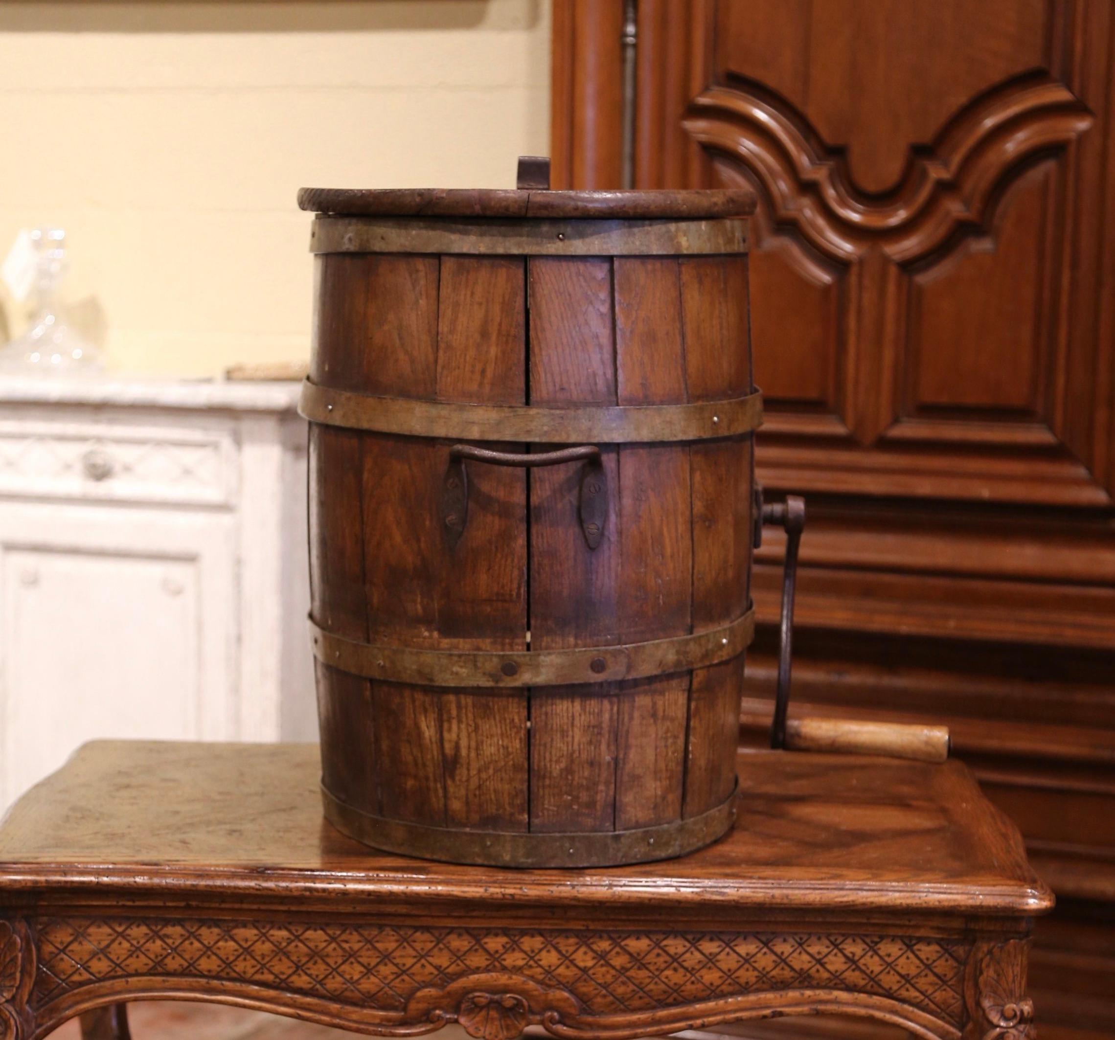 18th Century French Carved Oak Butter Churn Side Table from Normandy In Excellent Condition In Dallas, TX