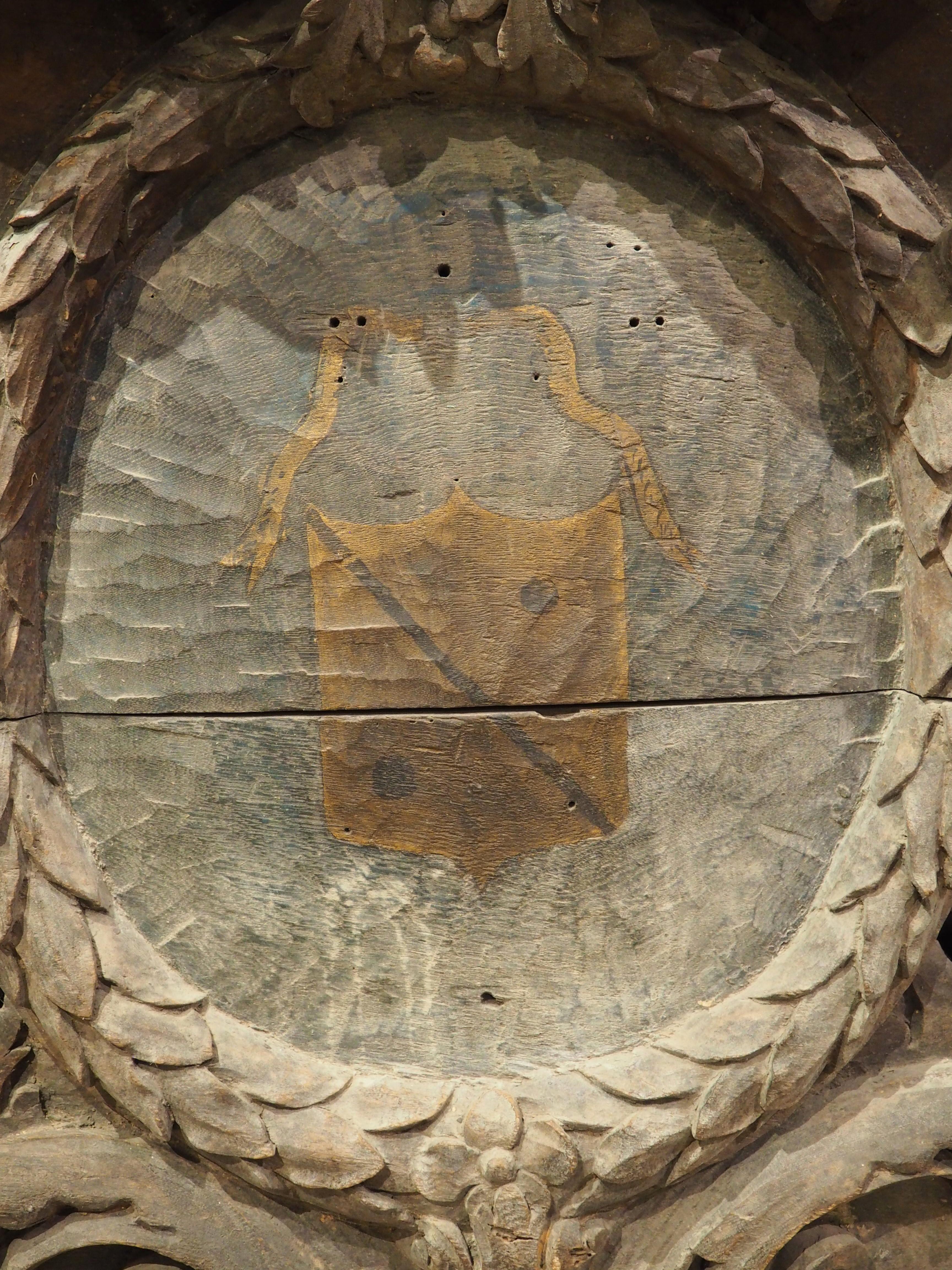 18th Century French Carved Oak Chateau Overdoor with Central Coat of Arms 4