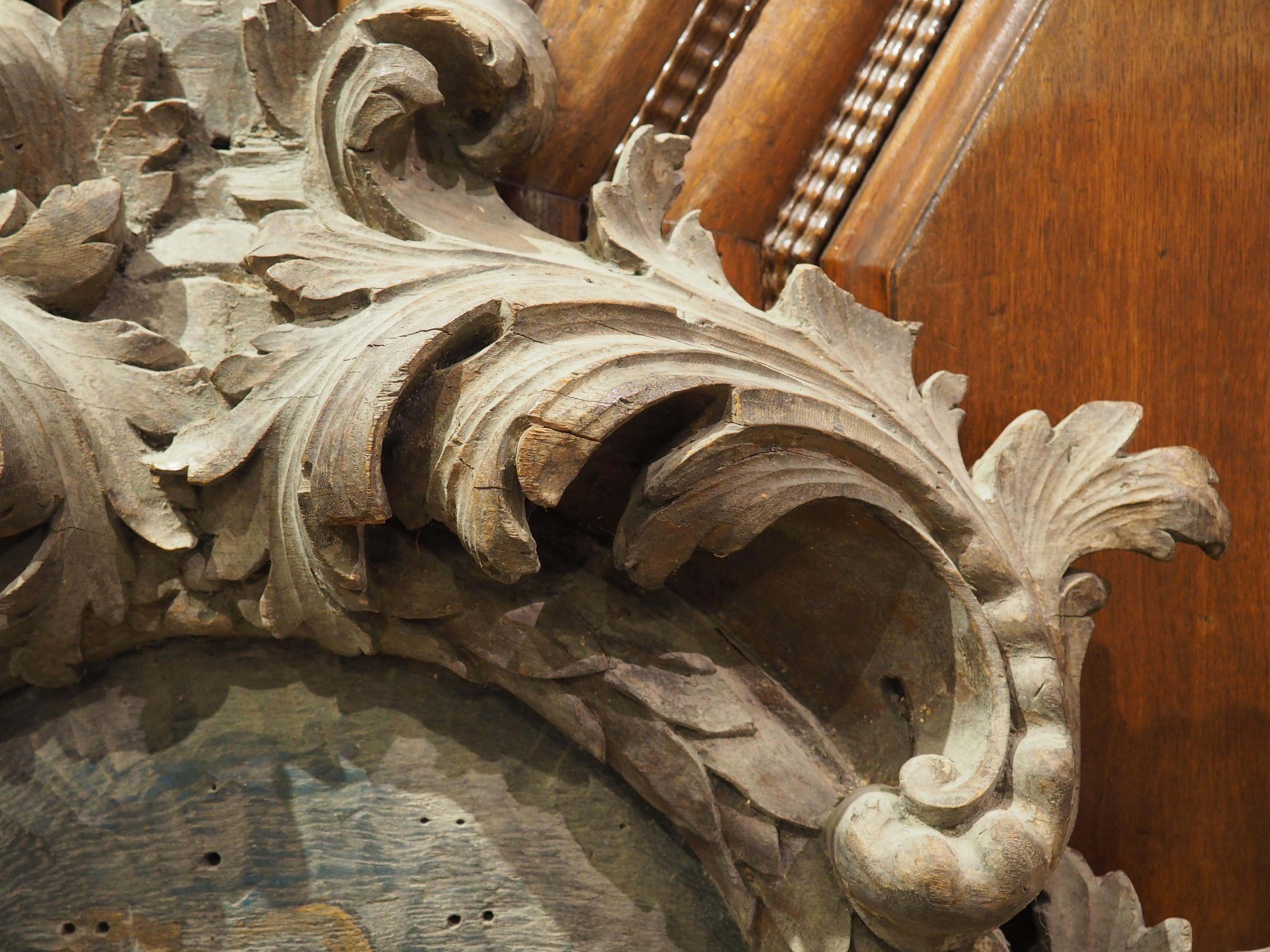 18th Century French Carved Oak Chateau Overdoor with Central Coat of Arms 6