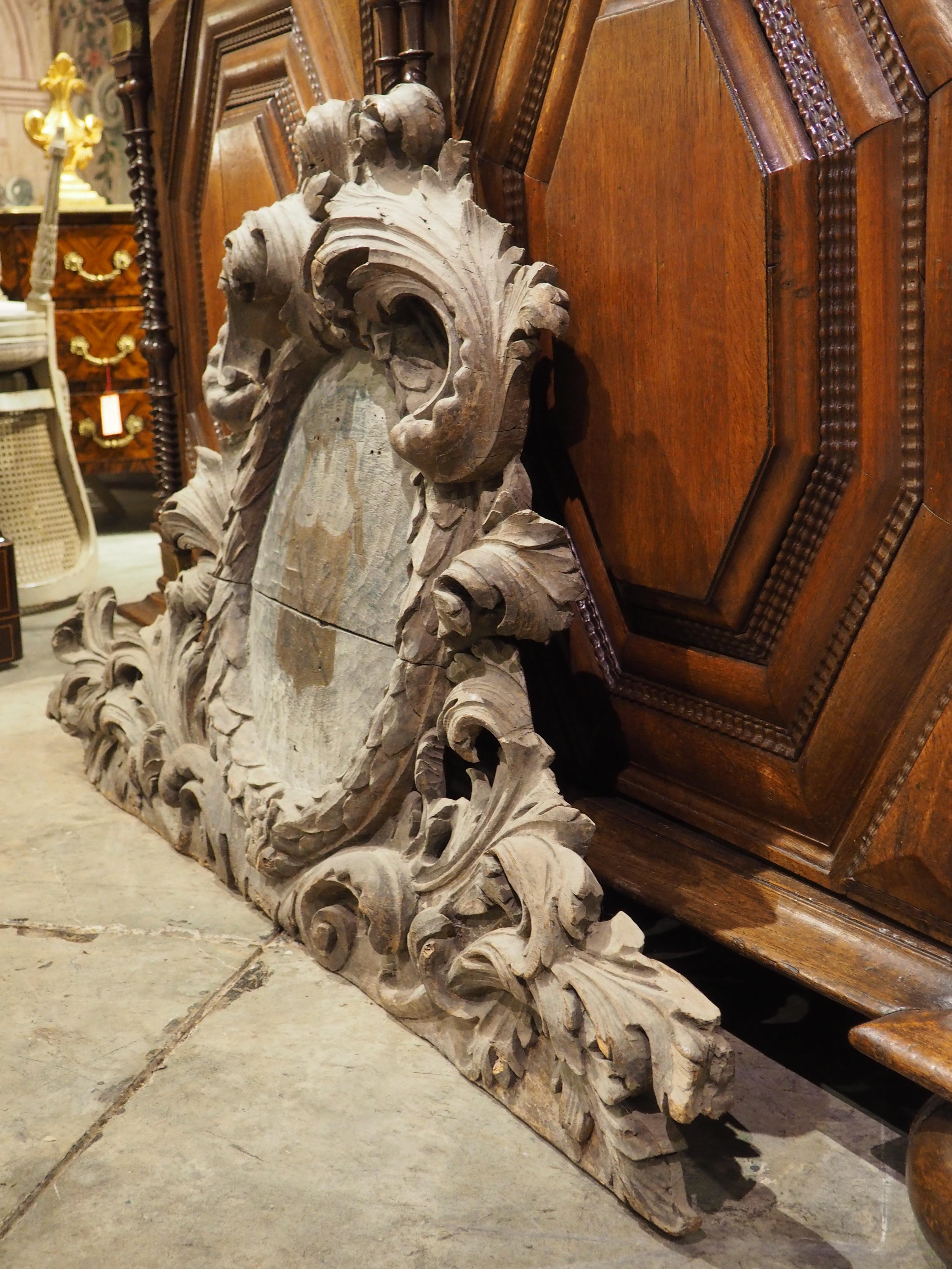 18th Century French Carved Oak Chateau Overdoor with Central Coat of Arms 8