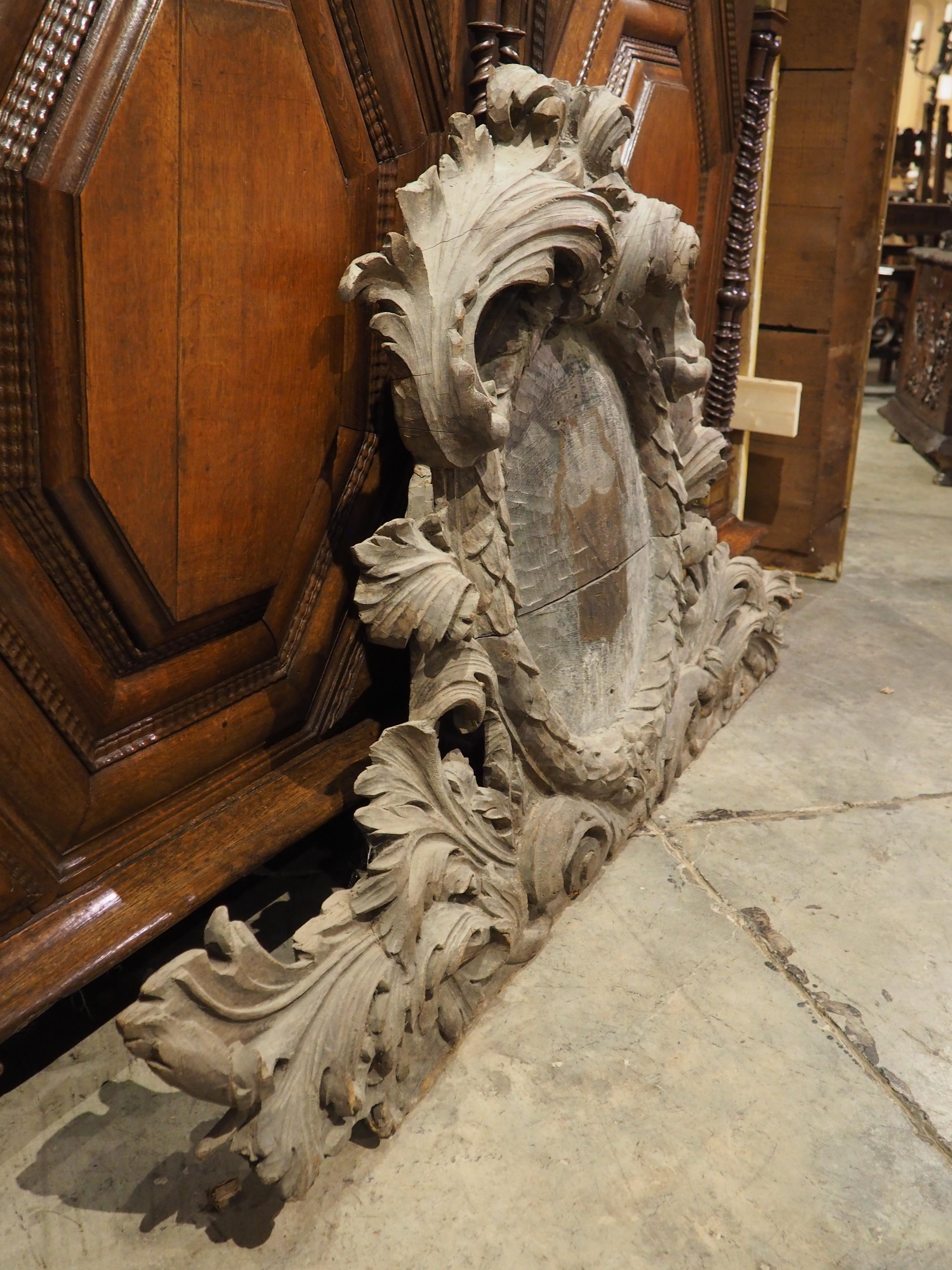 18th Century French Carved Oak Chateau Overdoor with Central Coat of Arms 9