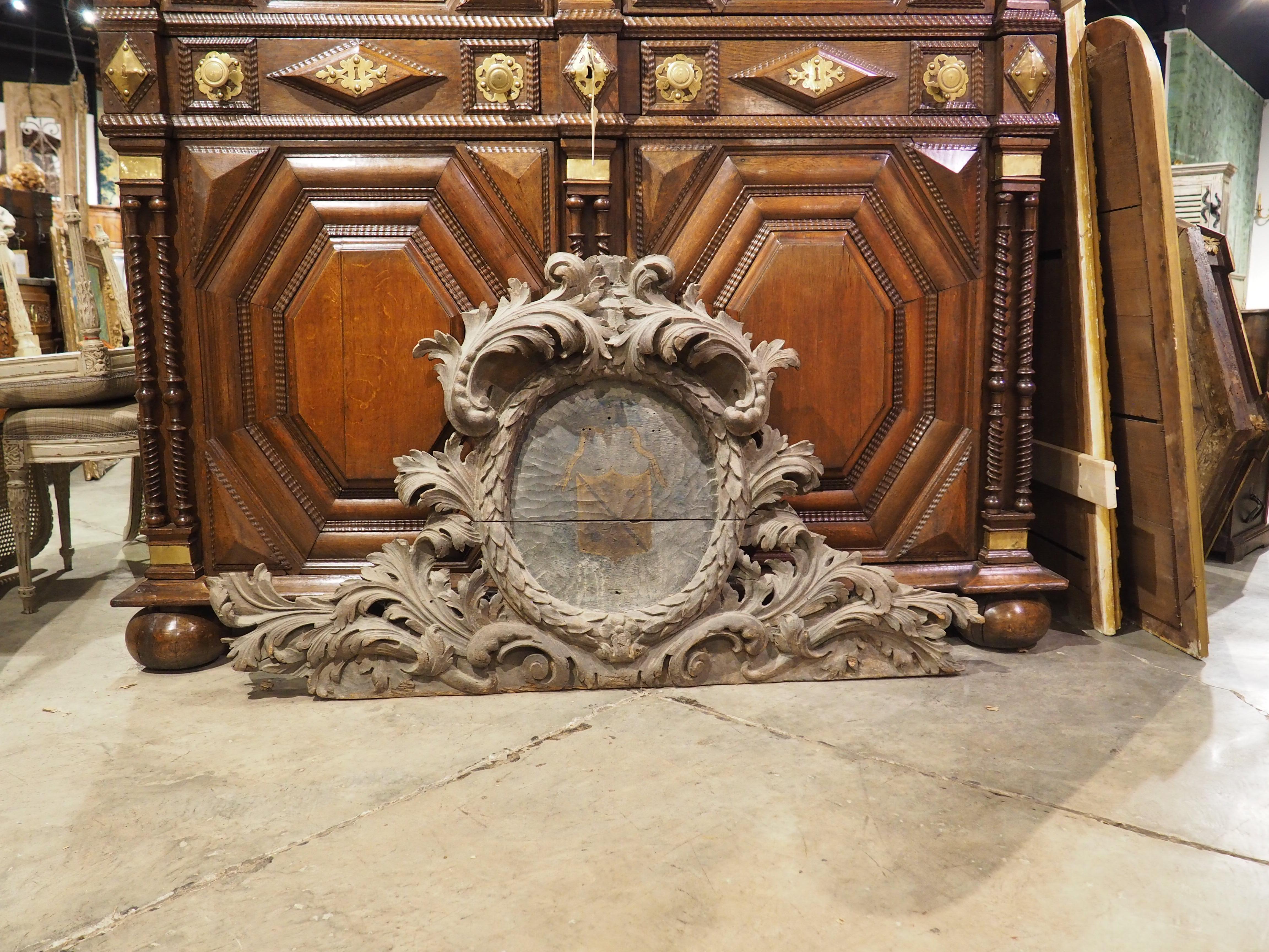 18th Century French Carved Oak Chateau Overdoor with Central Coat of Arms 10
