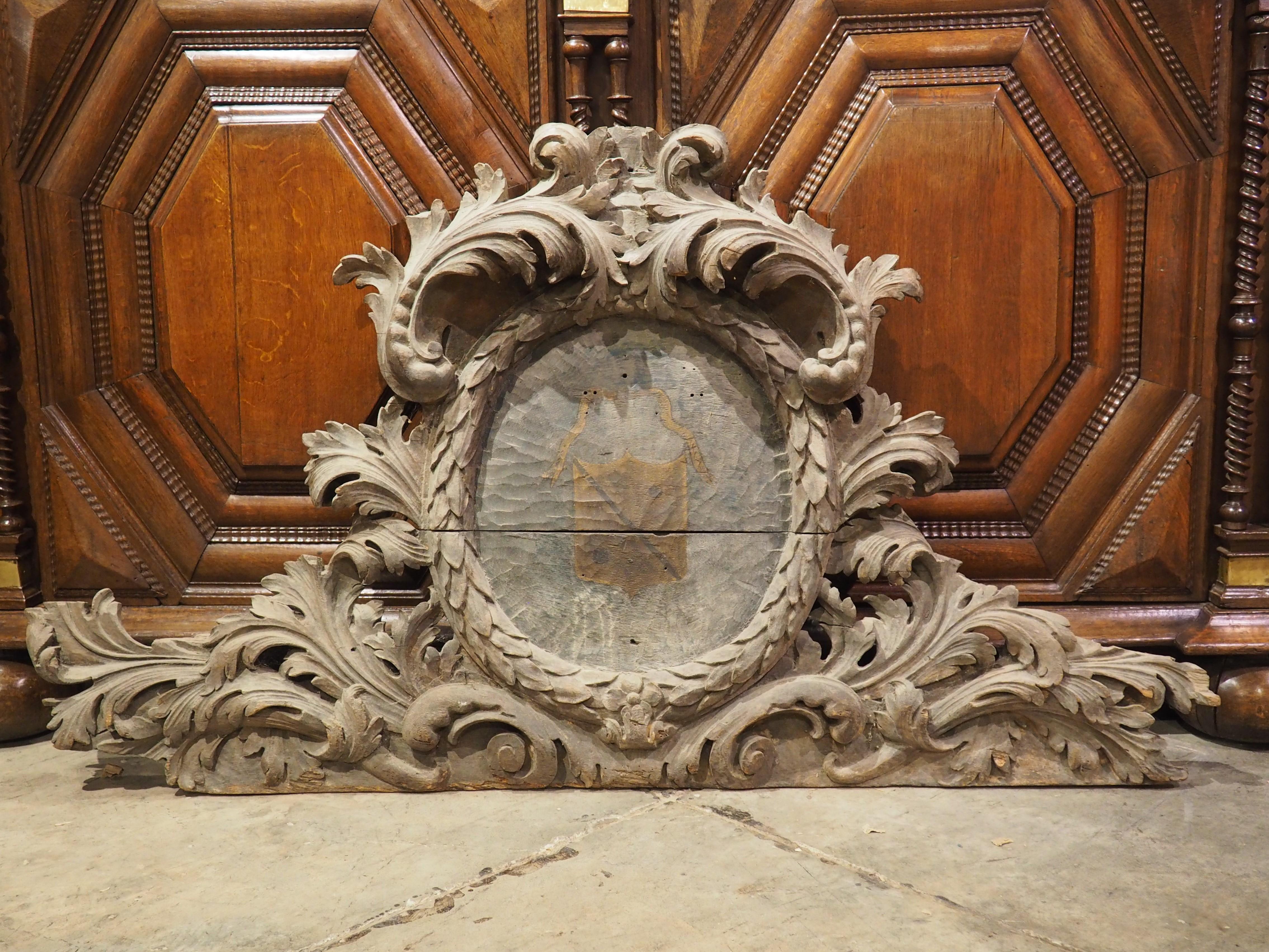 18th Century French Carved Oak Chateau Overdoor with Central Coat of Arms 11