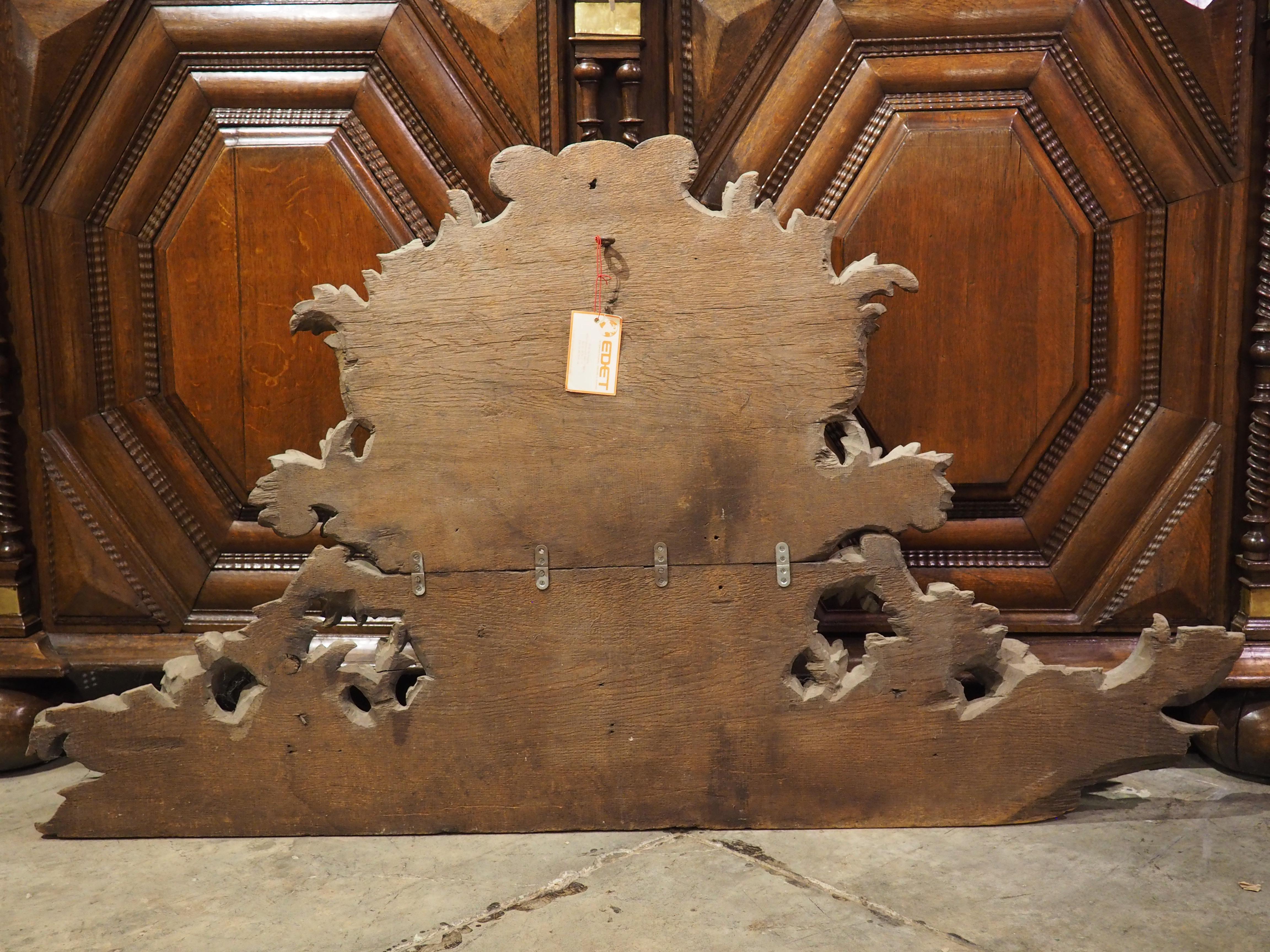 Hand-Carved 18th Century French Carved Oak Chateau Overdoor with Central Coat of Arms