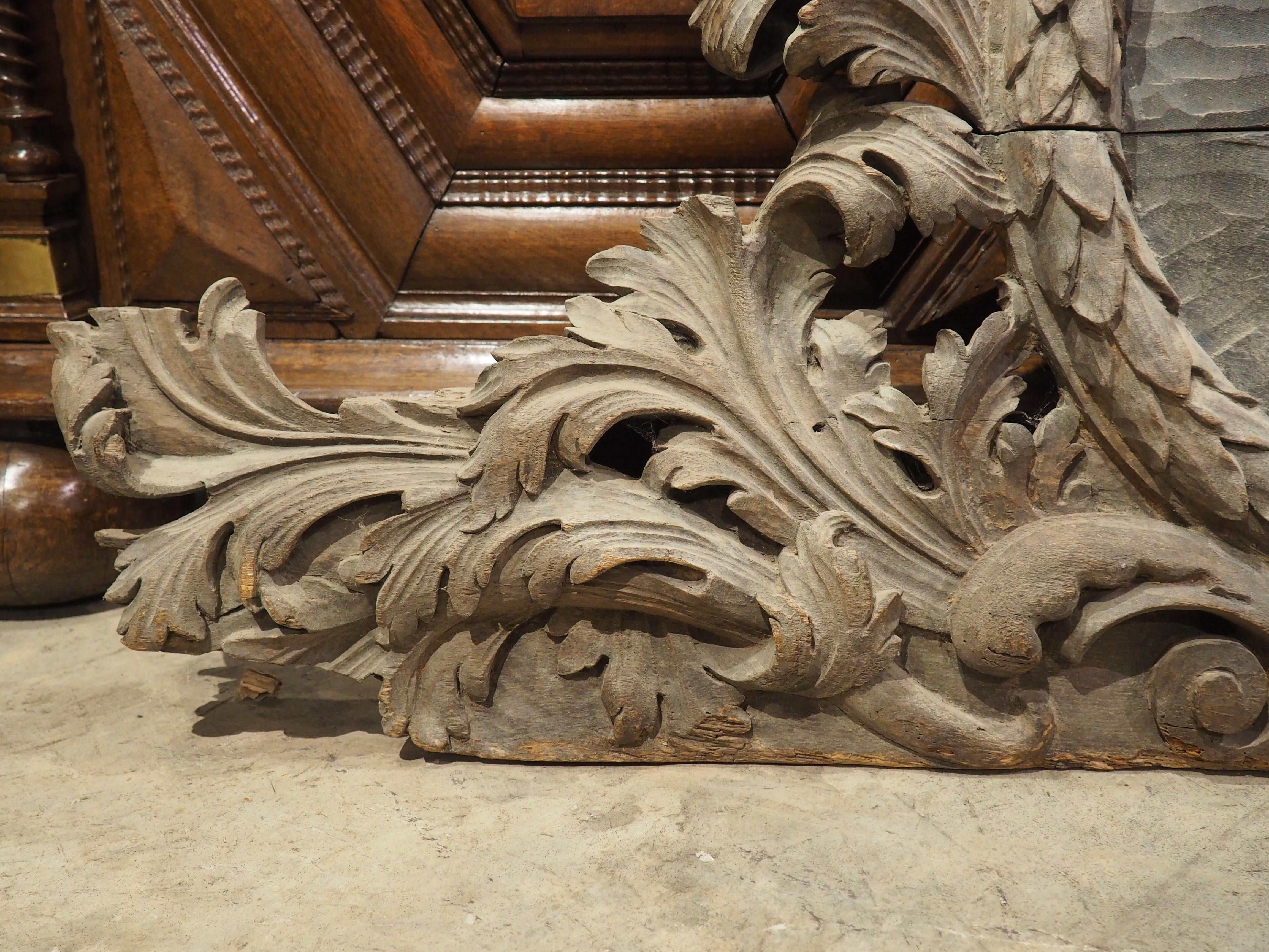 18th Century and Earlier 18th Century French Carved Oak Chateau Overdoor with Central Coat of Arms