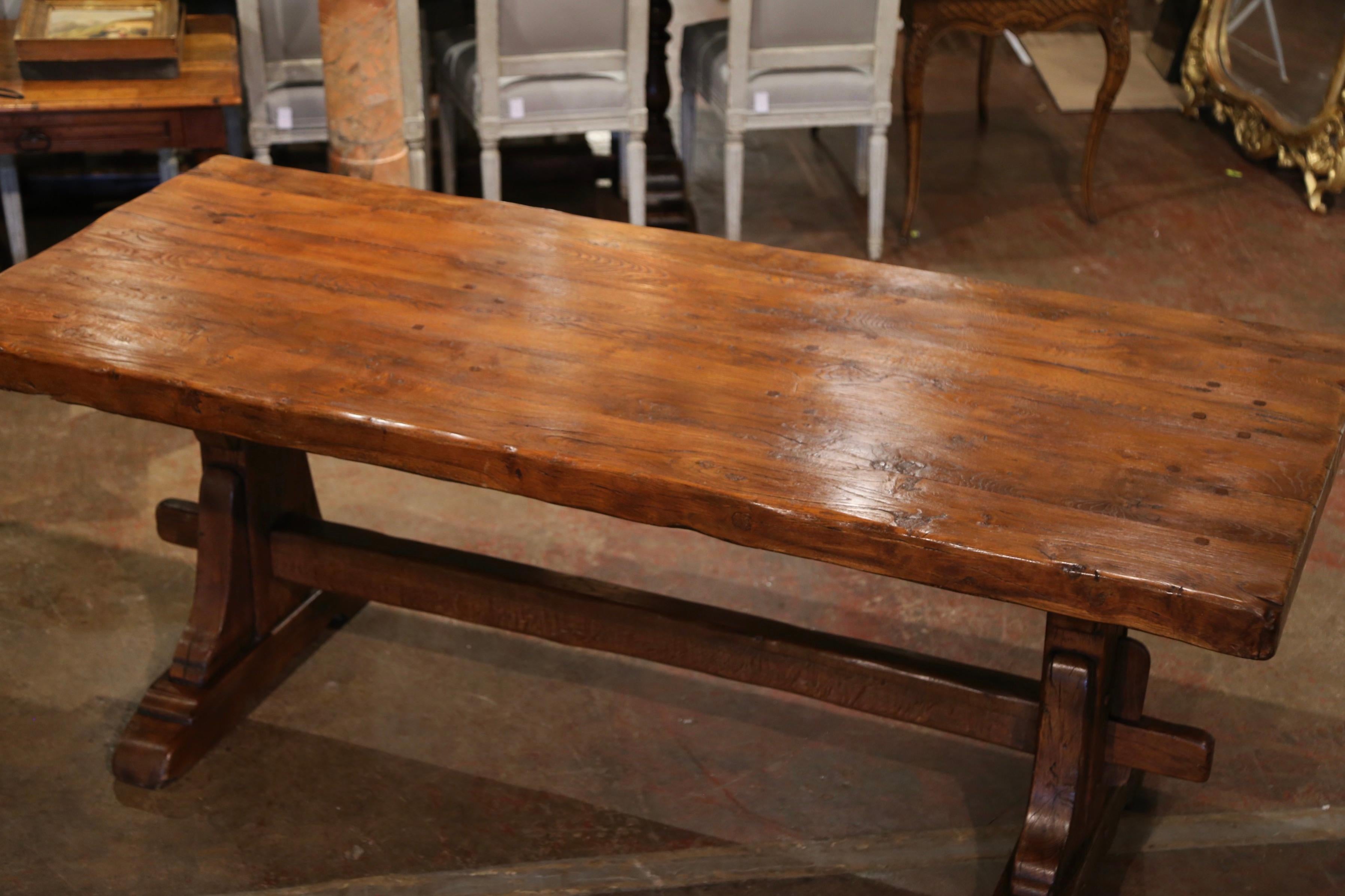 Louis XIII 18th Century French Carved Oak Farm Trestle Table from Normandy