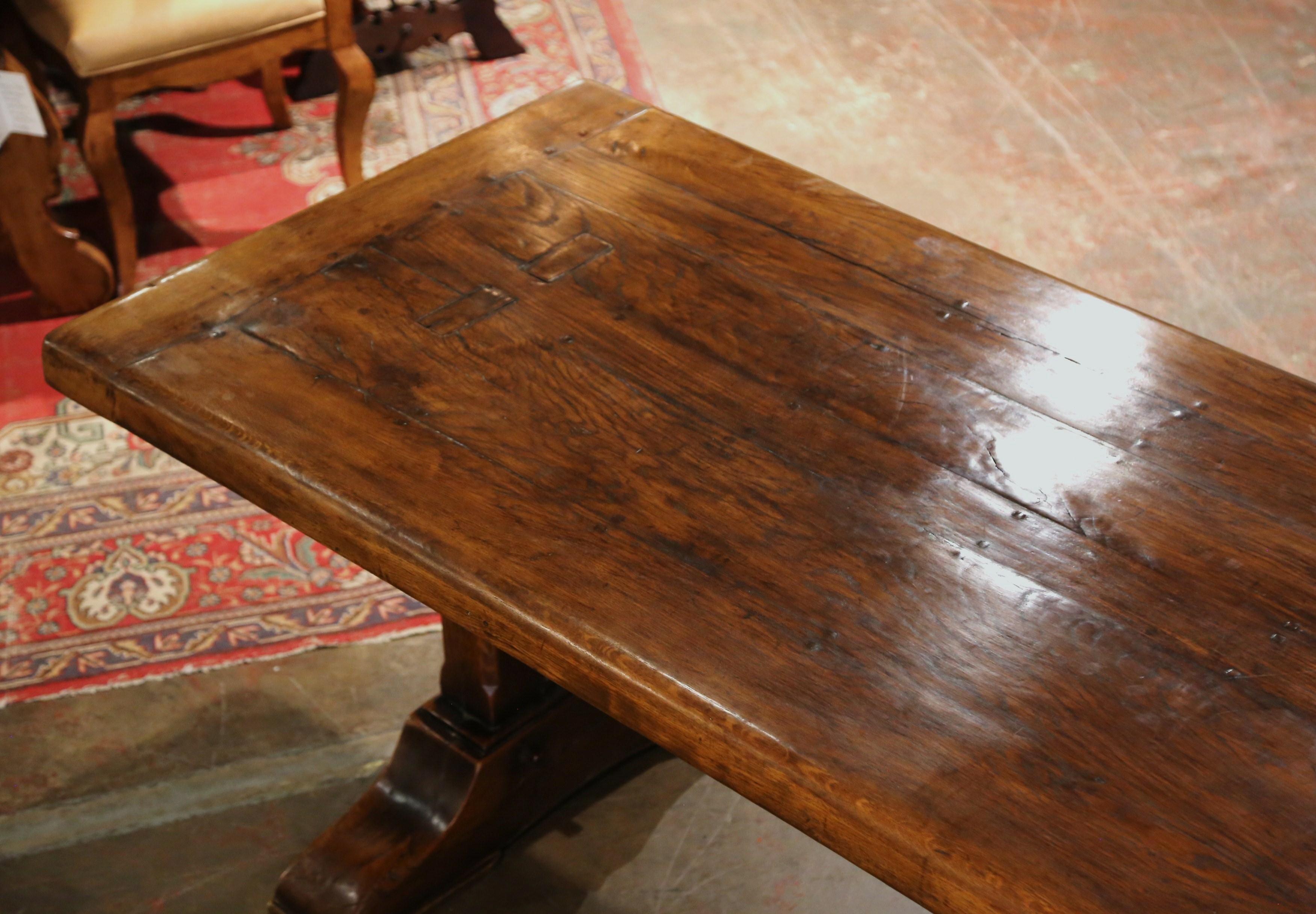 Louis XIII 18th Century French Carved Oak Farm Trestle Table from Normandy