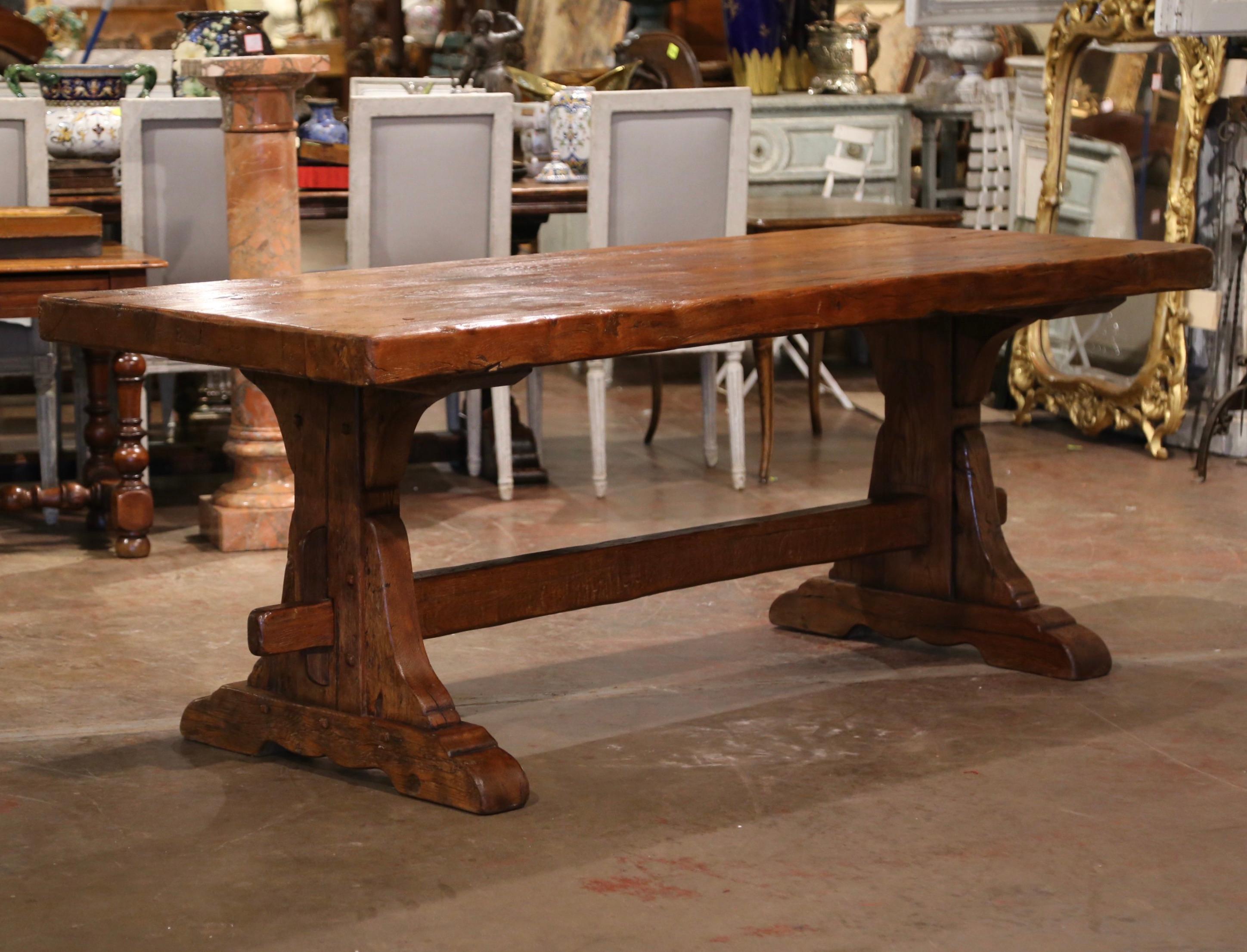 Hand-Carved 18th Century French Carved Oak Farm Trestle Table from Normandy