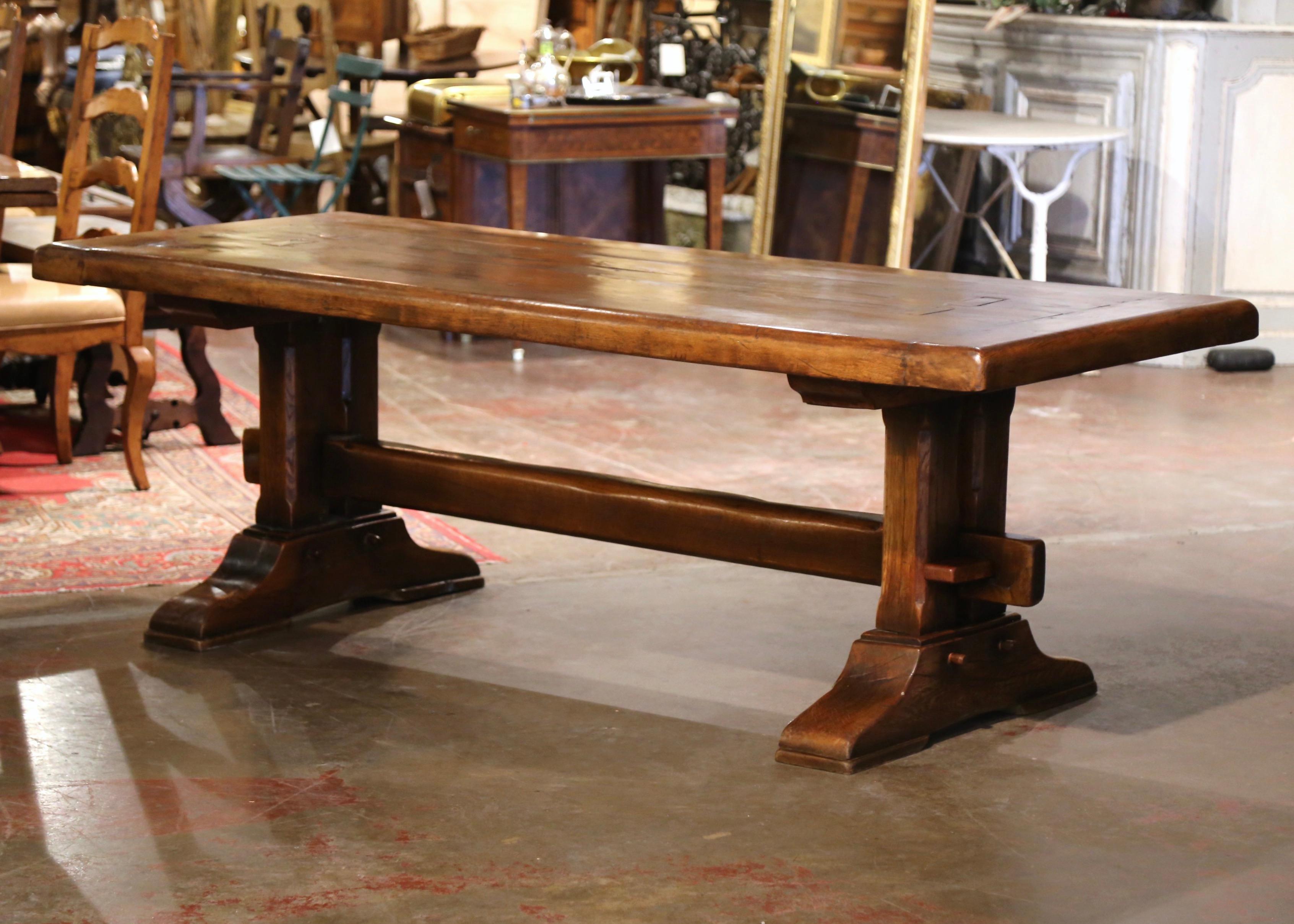 Hand-Carved 18th Century French Carved Oak Farm Trestle Table from Normandy