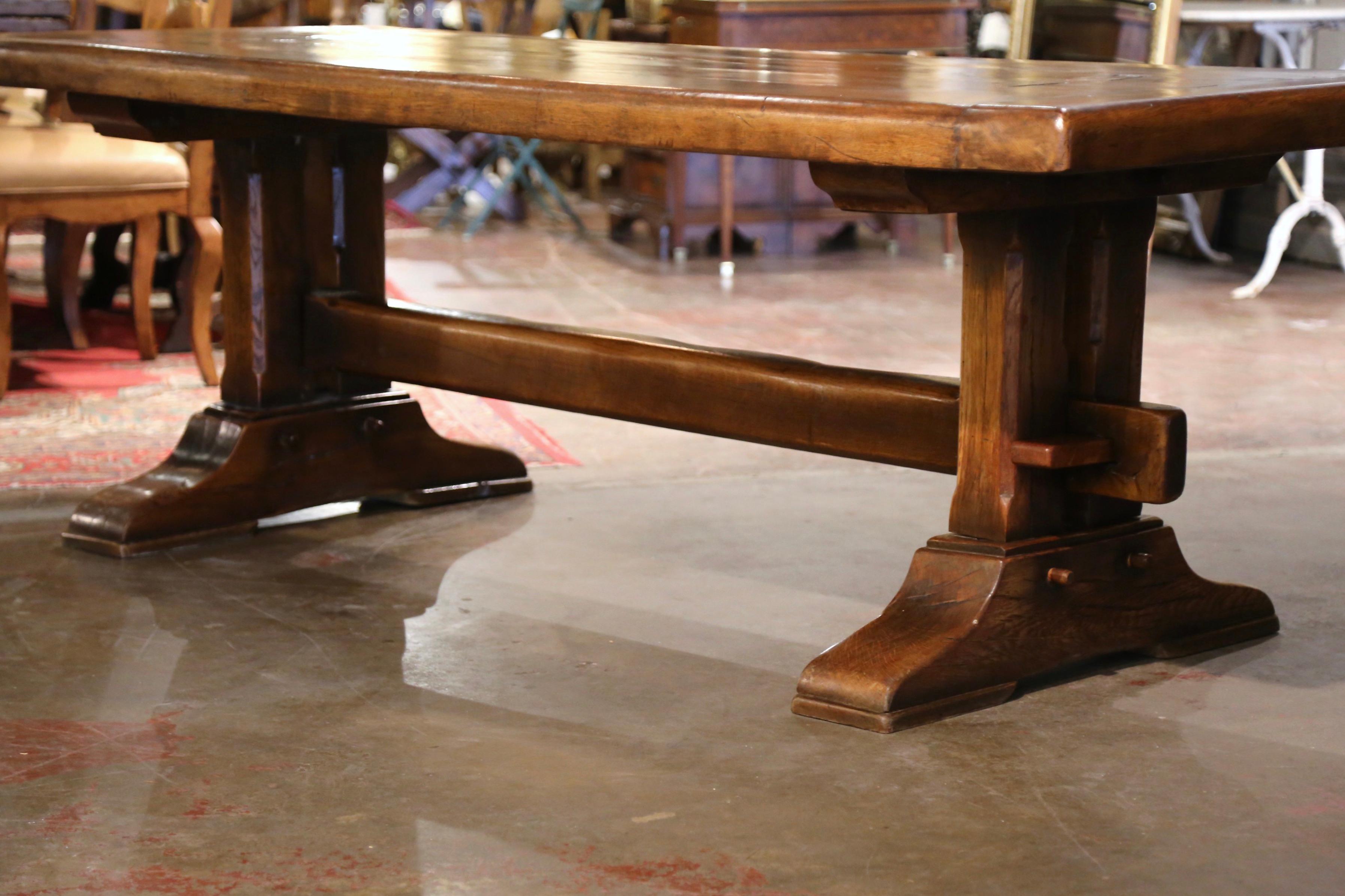 18th Century French Carved Oak Farm Trestle Table from Normandy In Excellent Condition In Dallas, TX