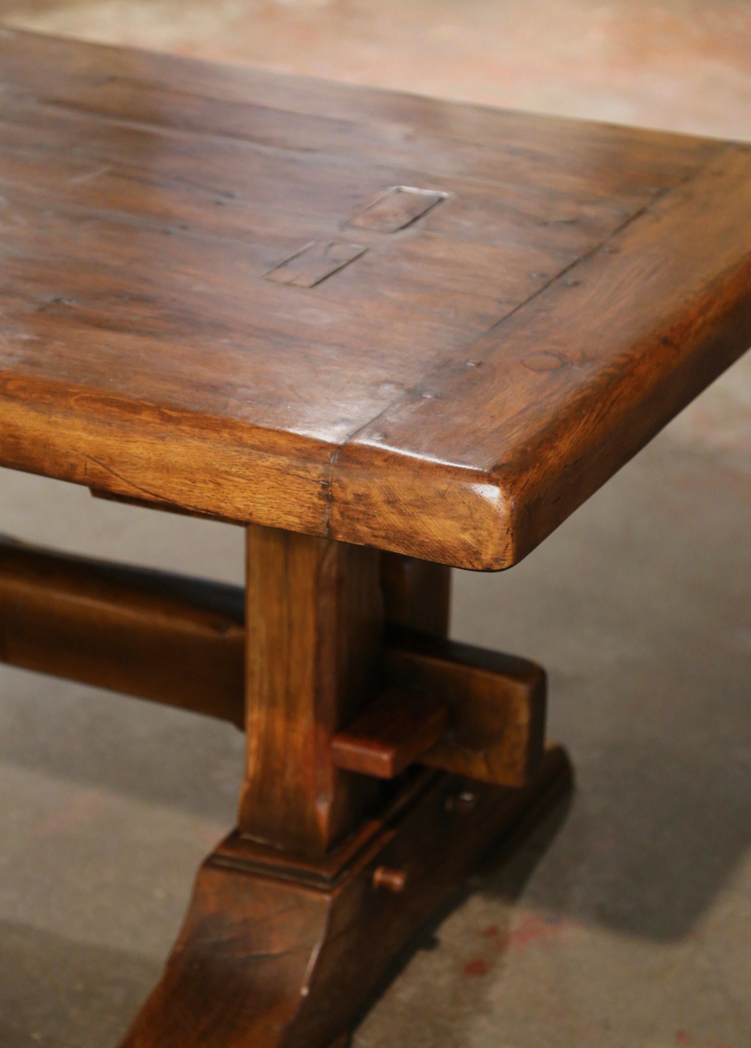18th Century French Carved Oak Farm Trestle Table from Normandy 1